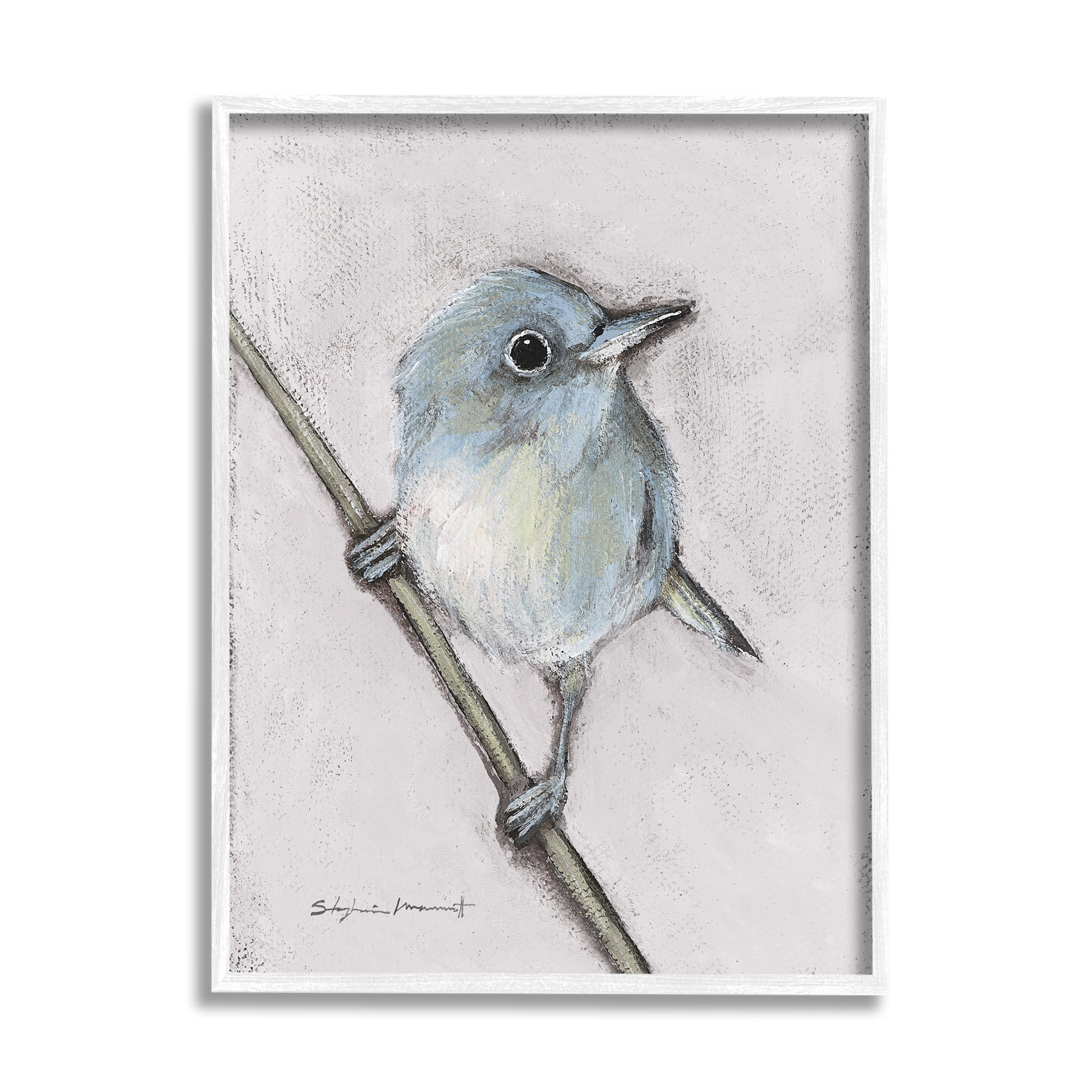 Stupell Wildlife Perched Bird Painting Animals & Insects Painting White Framed Art Print Wall Art