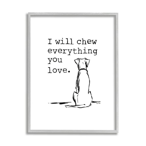 Stupell Will Chew Everything You Love Funny Dog Animals & Insects Painting Gray Framed Art Print Wall Art