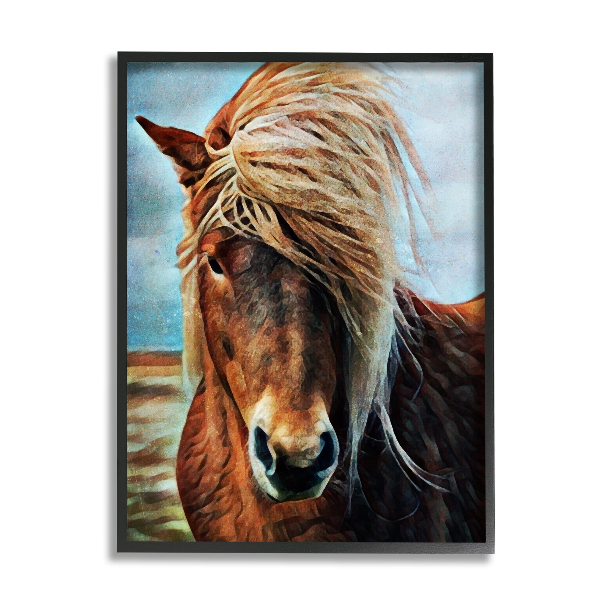 Stupell Windblown Mane Country Horse Animals & Insects Painting Black Framed Art Print Wall Art