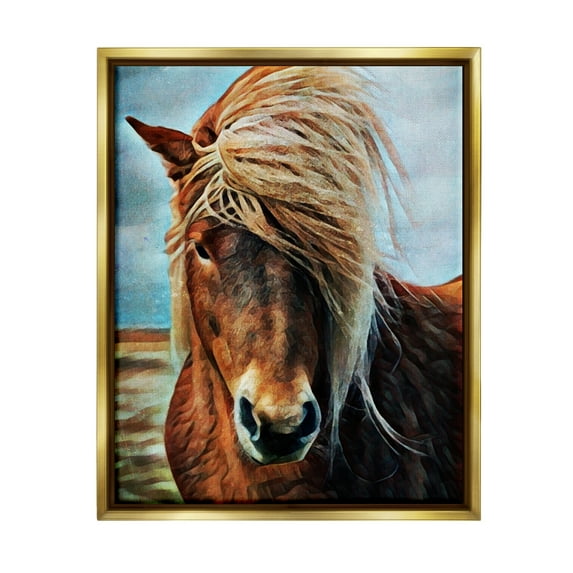 Stupell Windblown Mane Country Horse Animals & Insects Painting Gold Floater Framed Art Print Wall Art