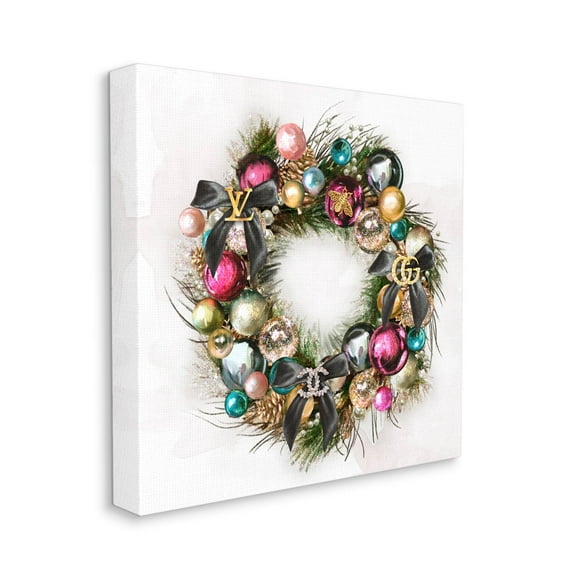 Stupell Winter Holiday Wreath Designer Glam Accents Canvas Wall Art, 17x17 17 x 17