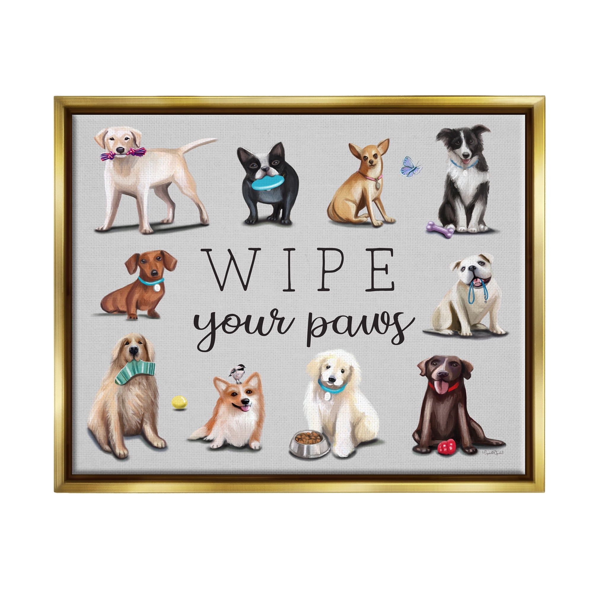 Stupell Wipe Your Paws Pet Dog Phrase Animals & Insects Painting Gold Floater Framed Art Print Wall Art