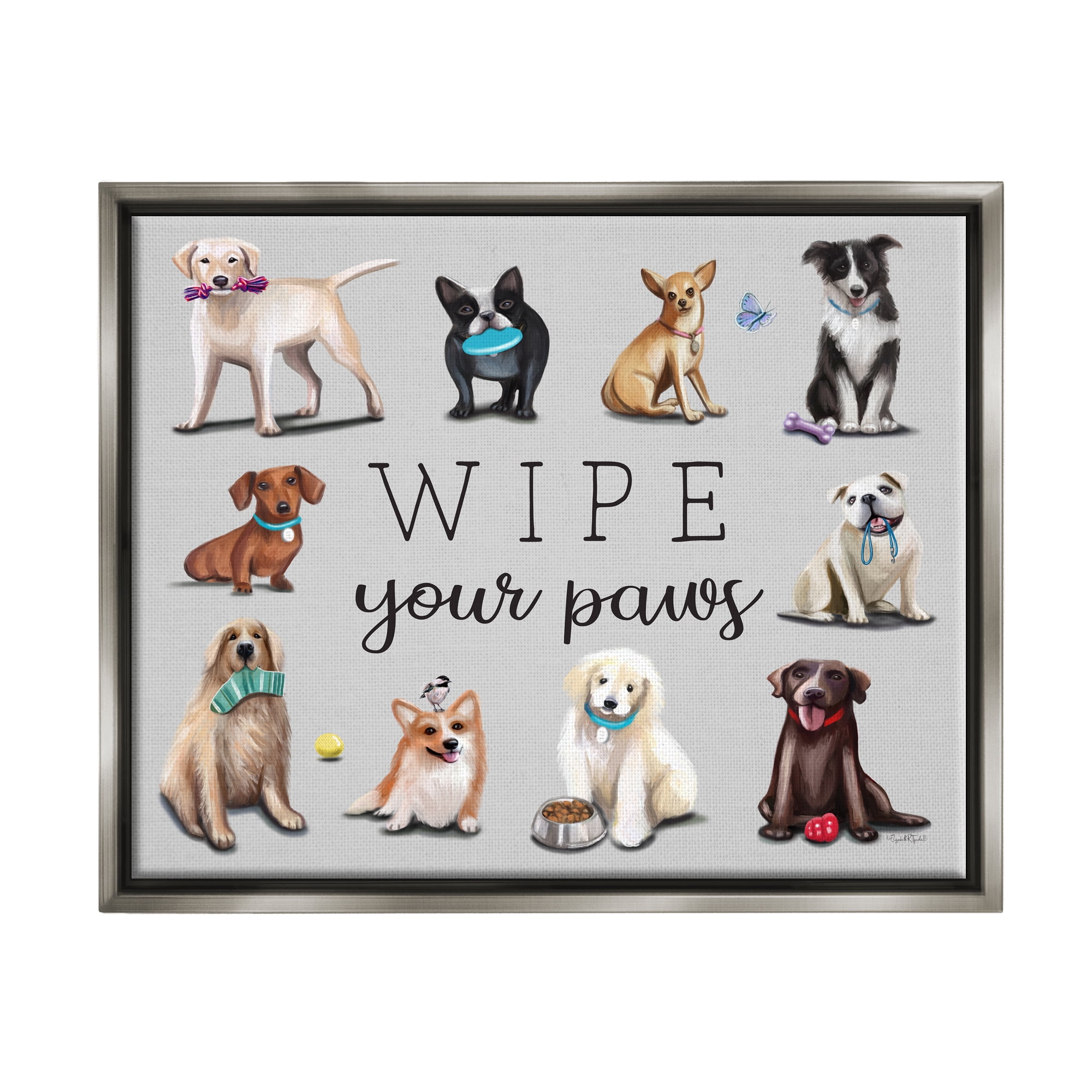 Stupell Wipe Your Paws Pet Dog Phrase Animals & Insects Painting Gray Floater Framed Art Print Wall Art