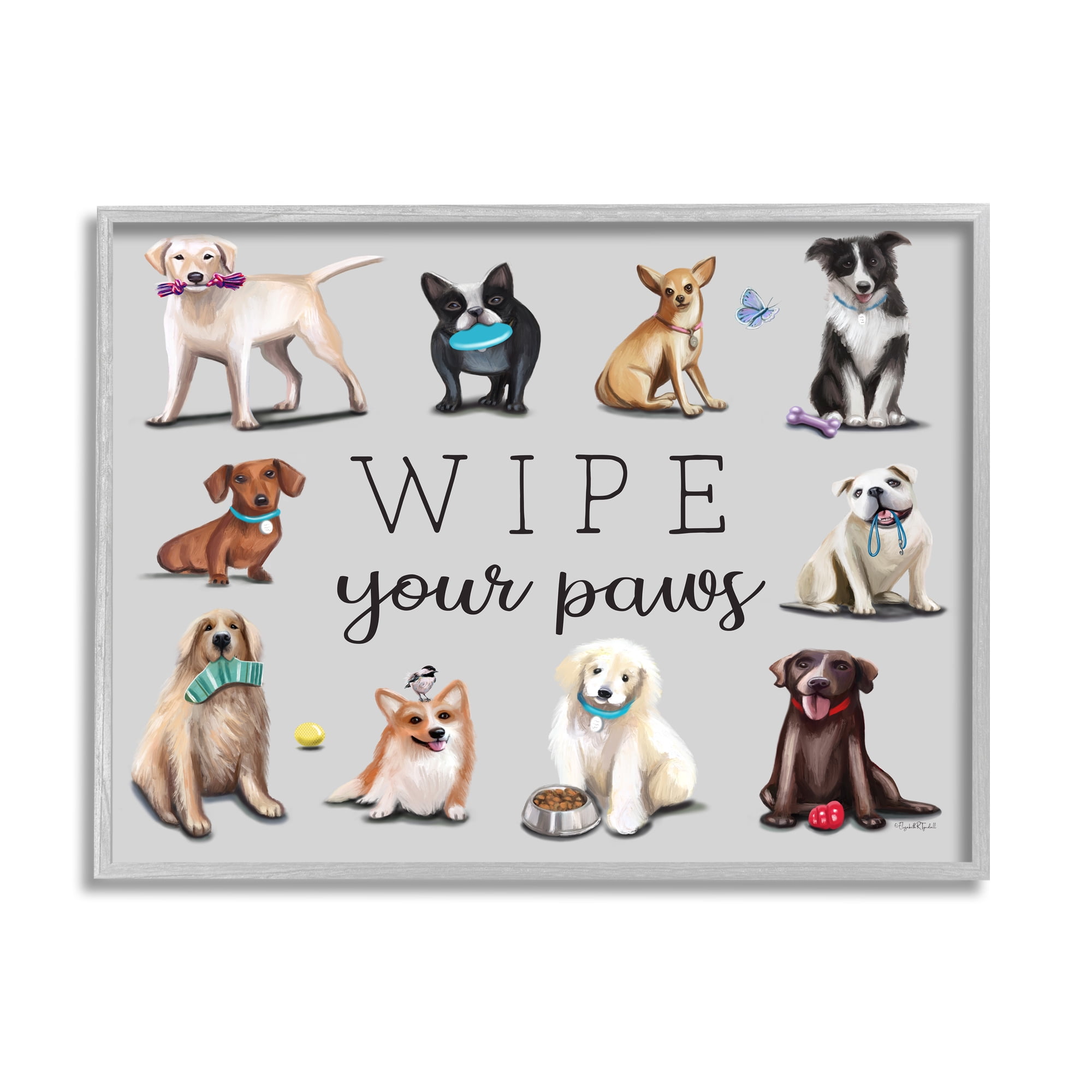 Stupell Wipe Your Paws Pet Dog Phrase Animals & Insects Painting Gray Framed Art Print Wall Art
