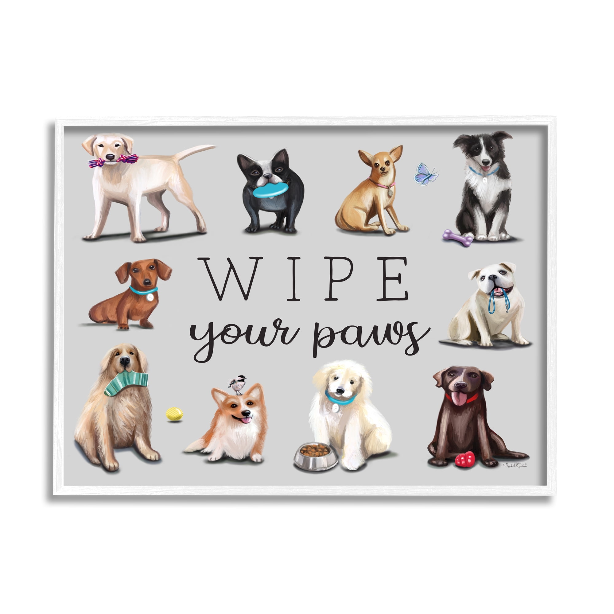 Stupell Wipe Your Paws Pet Dog Phrase Animals & Insects Painting White Framed Art Print Wall Art