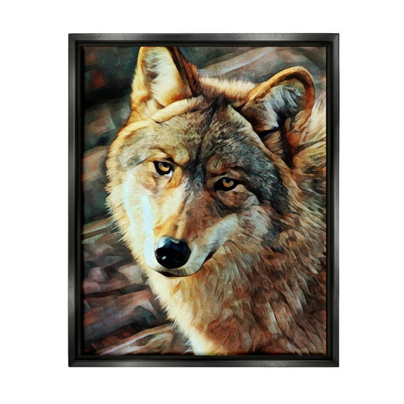 Stupell Wolf Gazing Wildlife Animal Portrait Animals & Insects Painting Black Floater Framed Art Print Wall Art