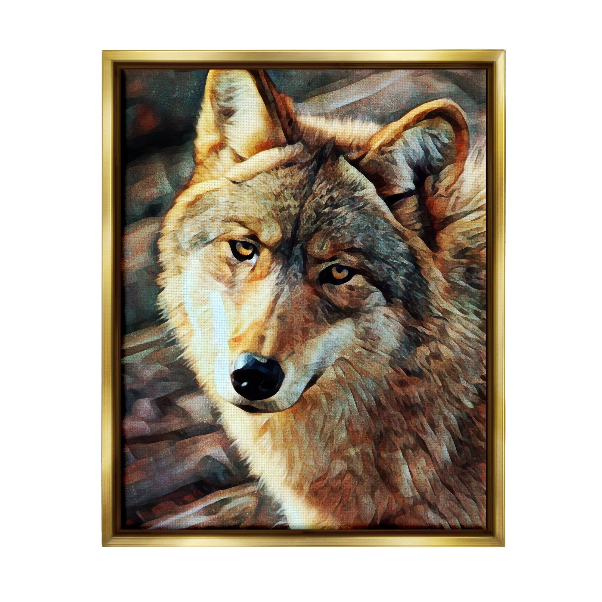 Stupell Wolf Gazing Wildlife Animal Portrait Animals & Insects Painting Gold Floater Framed Art Print Wall Art