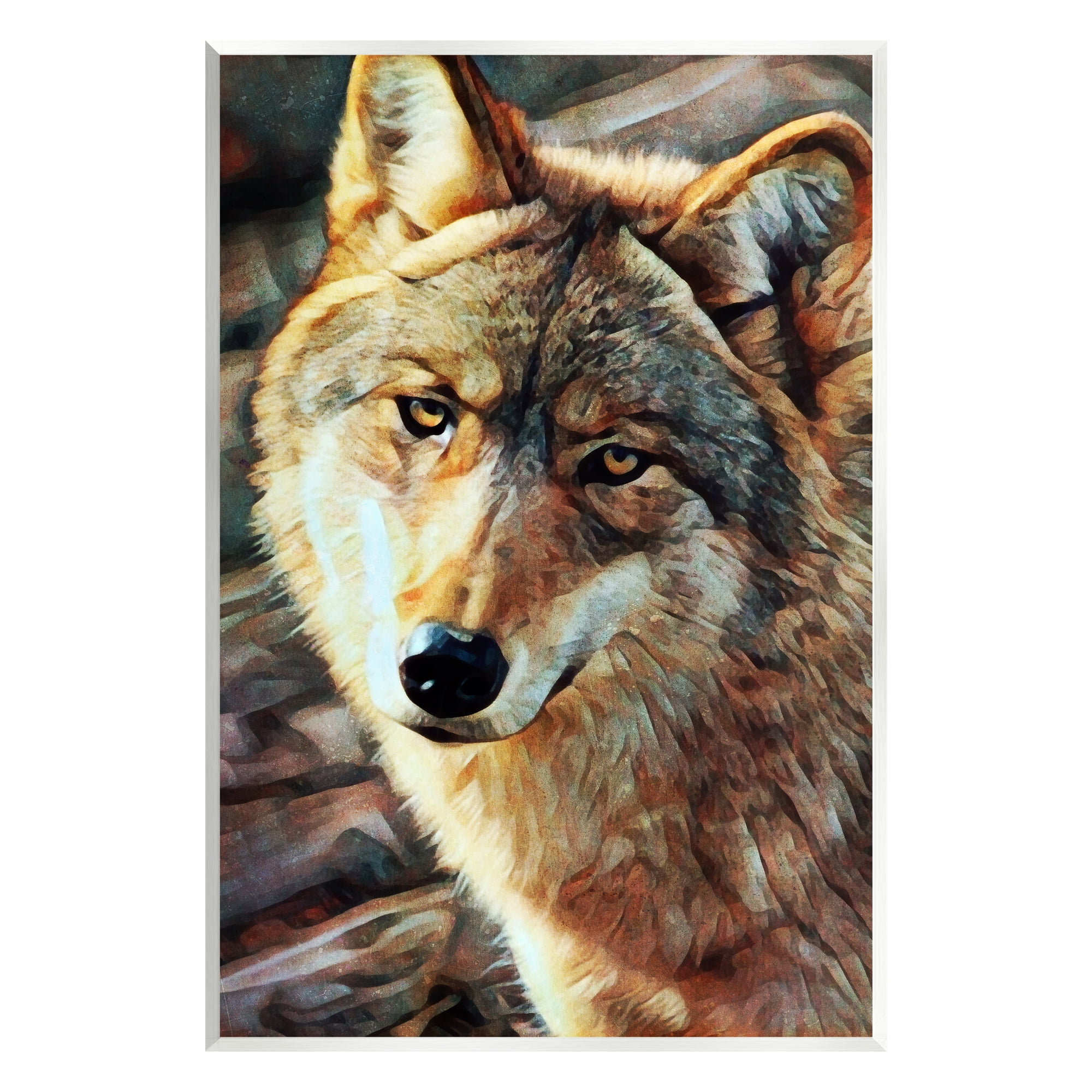 Stupell Wolf Gazing Wildlife Animal Portrait Animals & Insects Painting Wall Plaque Unframed Art Print Wall Art