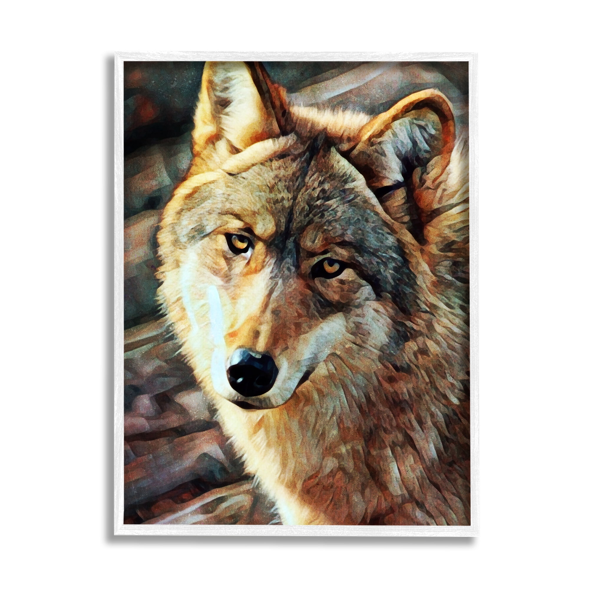Stupell Wolf Gazing Wildlife Animal Portrait Animals & Insects Painting White Framed Art Print Wall Art