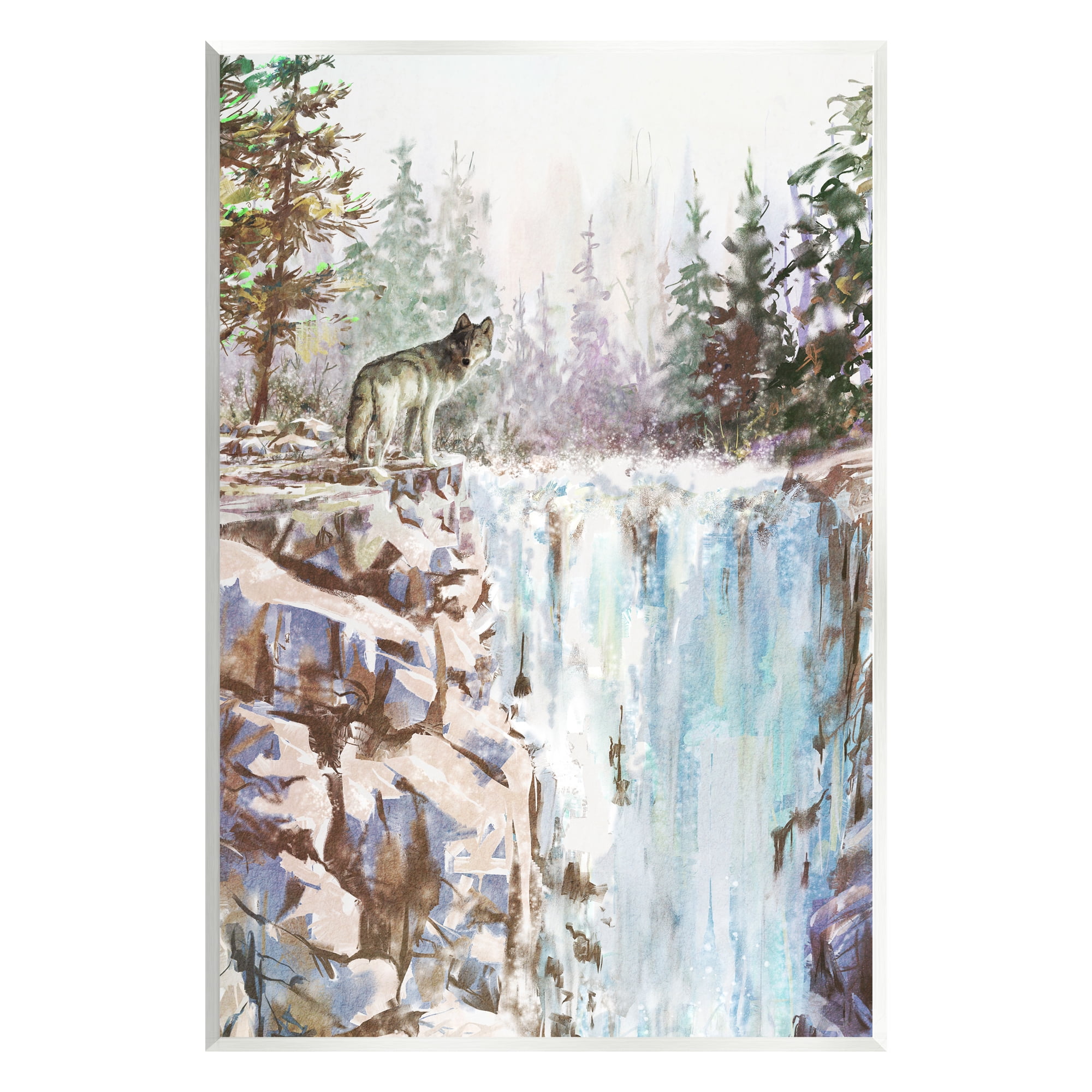Stupell Wolf Near Rocky Waterfall Cliff Animals & Insects Painting Wall Plaque Unframed Art Print Wall Art