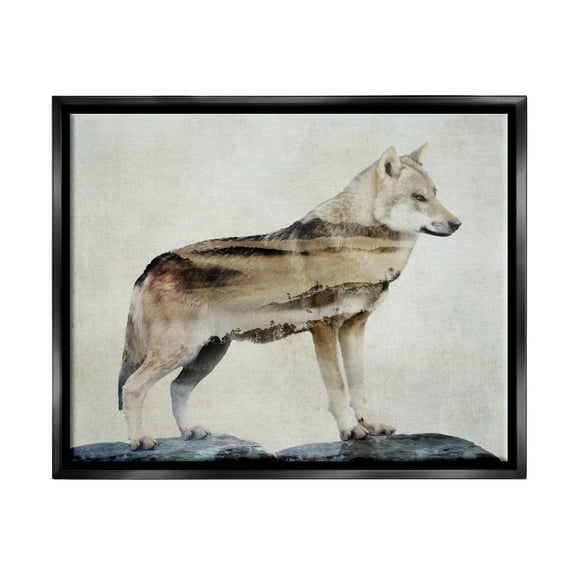 Stupell Wolf Silhouette Forest Nature Scenery Animals & Insects Painting Black Floater Framed Art Print Wall Art