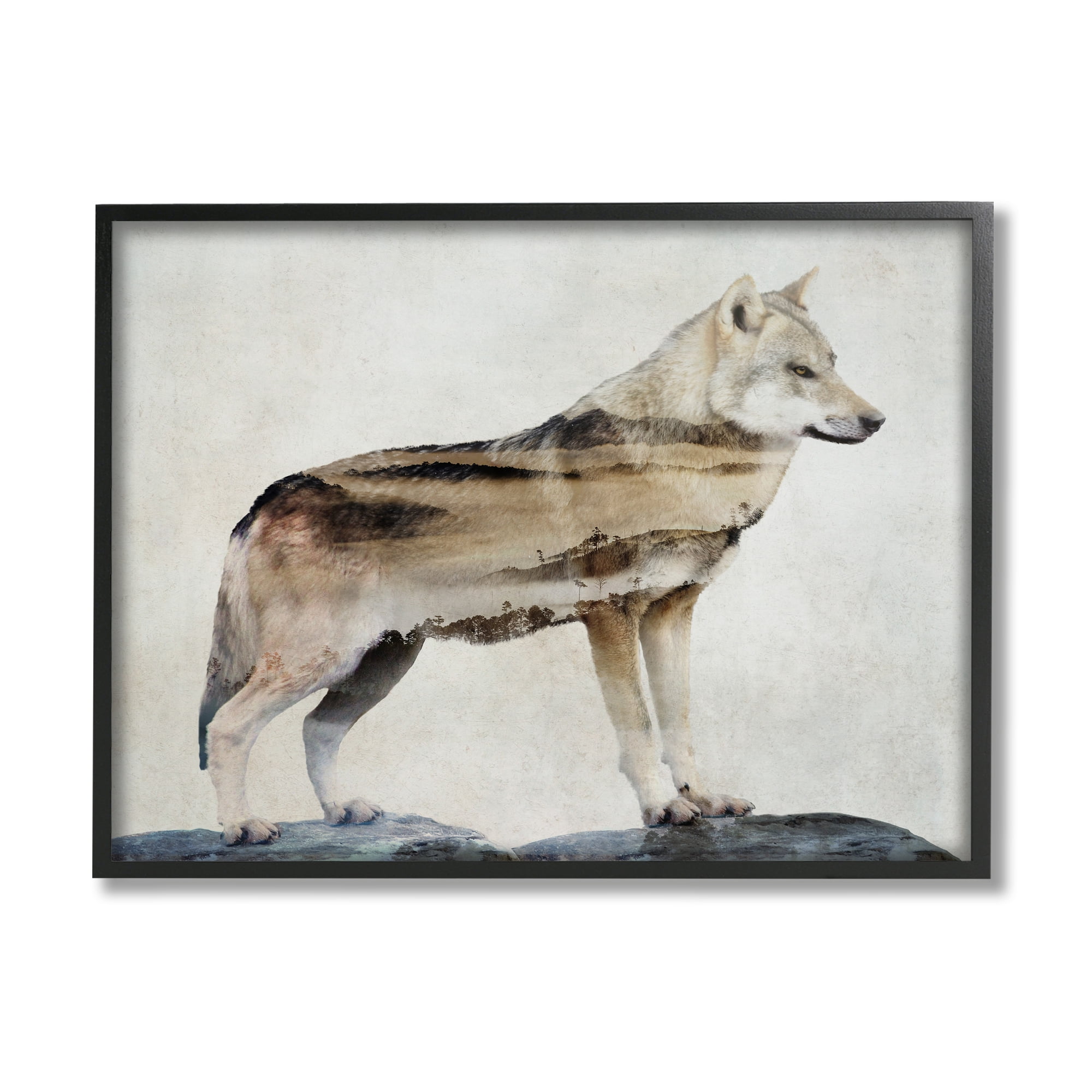 Stupell Wolf Silhouette Forest Nature Scenery Animals & Insects Painting Black Framed Art Print Wall Art