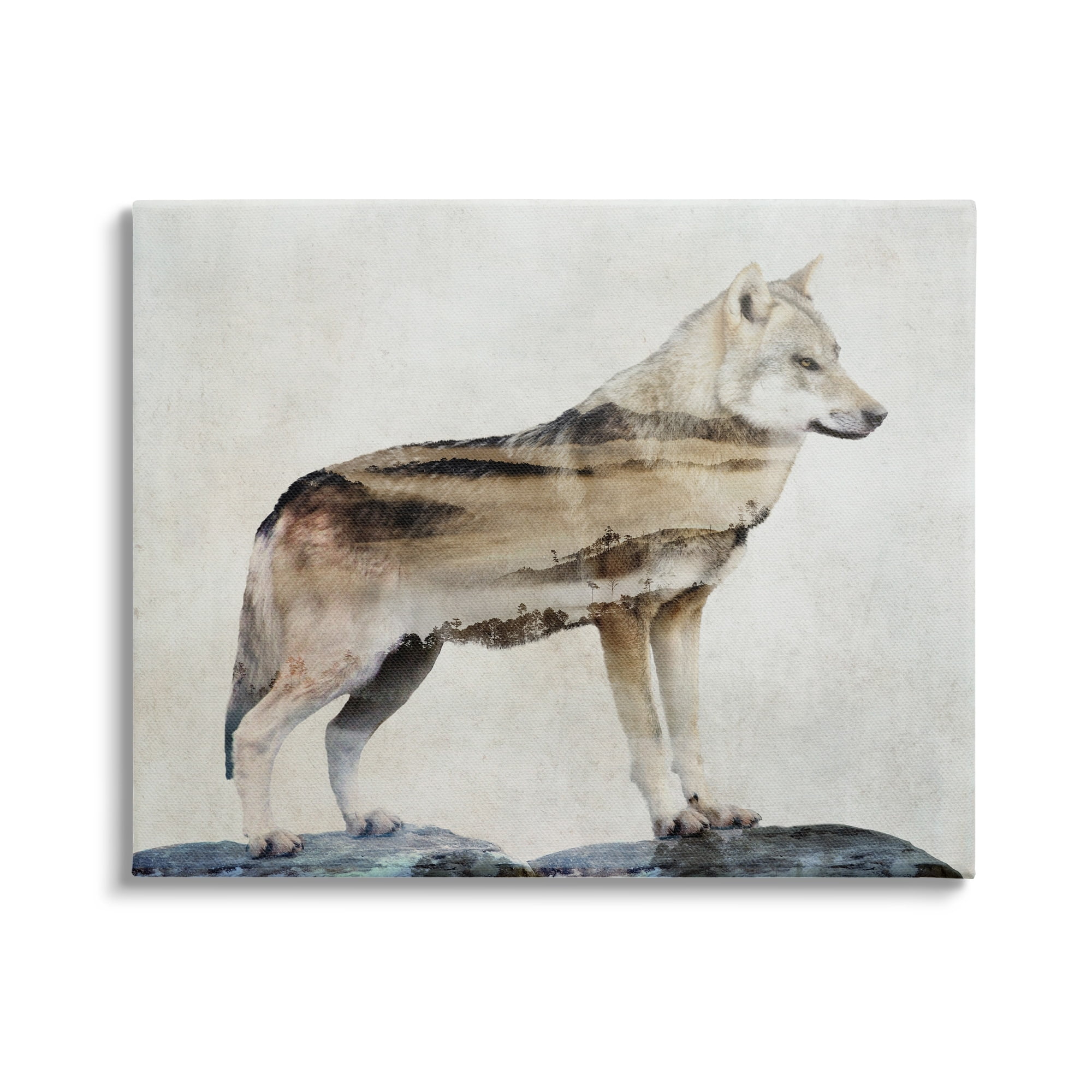 Stupell Wolf Silhouette Forest Nature Scenery Animals & Insects Painting Gallery Wrapped Canvas Print Wall Art