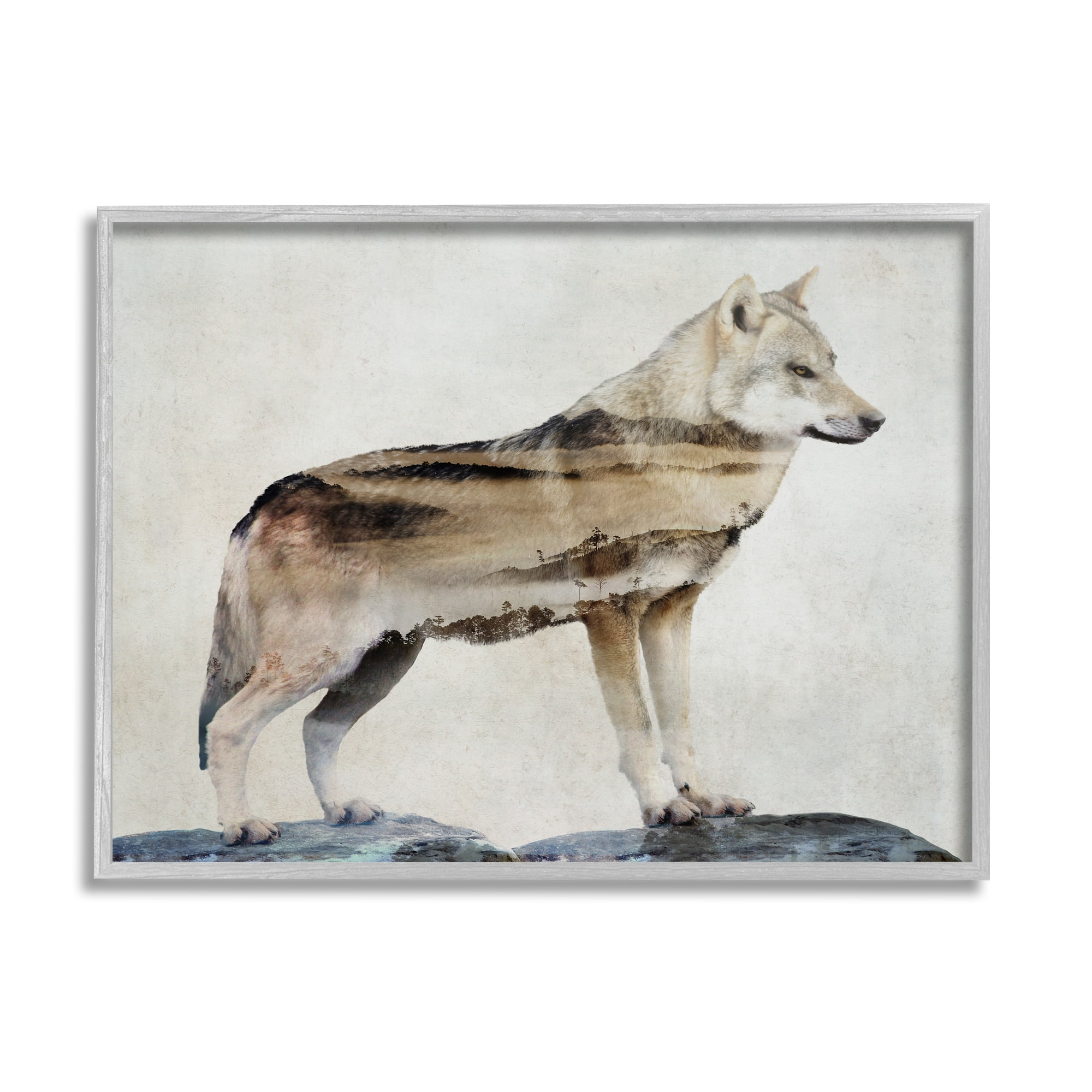 Stupell Wolf Silhouette Forest Nature Scenery Animals & Insects Painting Gray Framed Art Print Wall Art