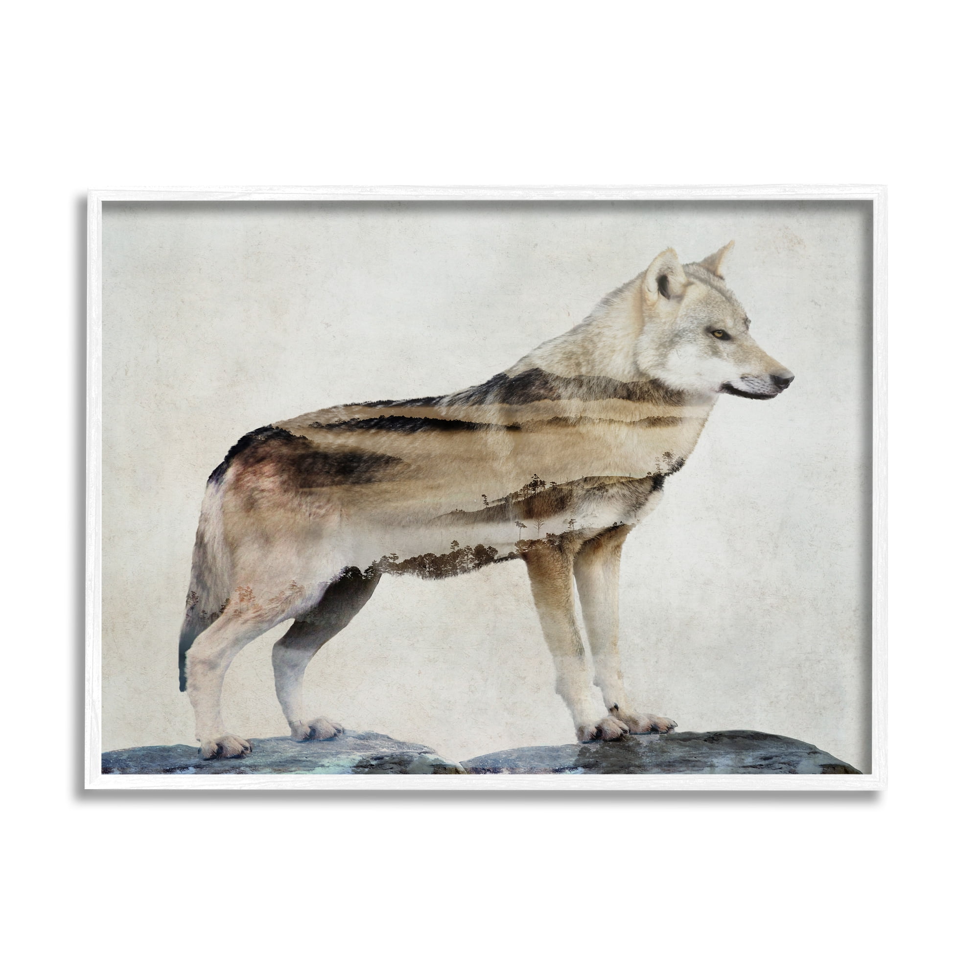 Stupell Wolf Silhouette Forest Nature Scenery Animals & Insects Painting White Framed Art Print Wall Art