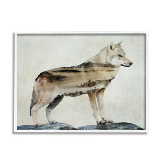 Stupell Wolf Silhouette Forest Nature Scenery Animals & Insects Painting White Framed Art Print Wall Art