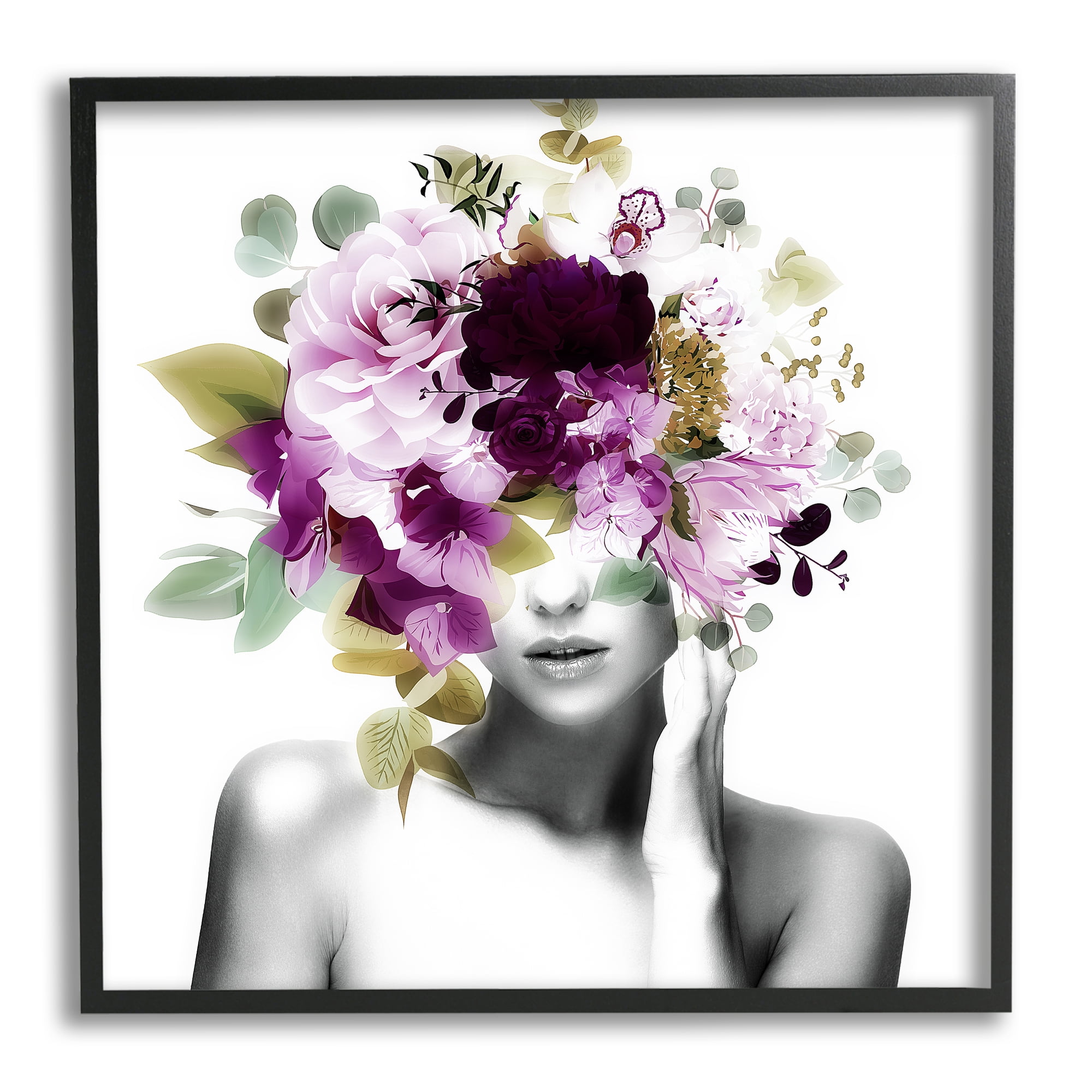 Stupell Woman Purple Blossoms Arrangement Botanical & Floral Painting Black Framed Art Print Wall Art