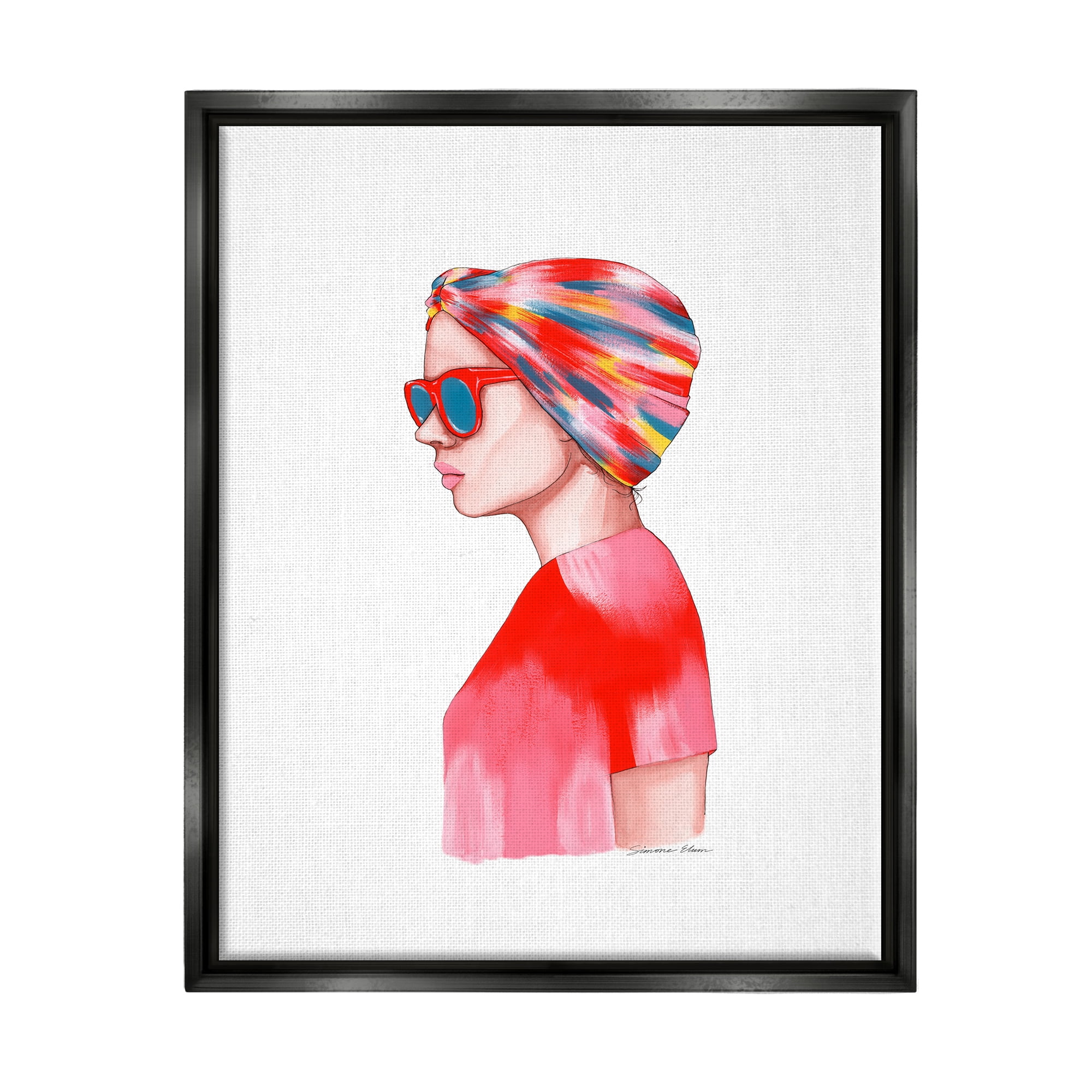 Stupell Woman in Red Headwrap Beauty & Fashion Painting Black Floater Framed Art Print Wall Art, 17 x 21