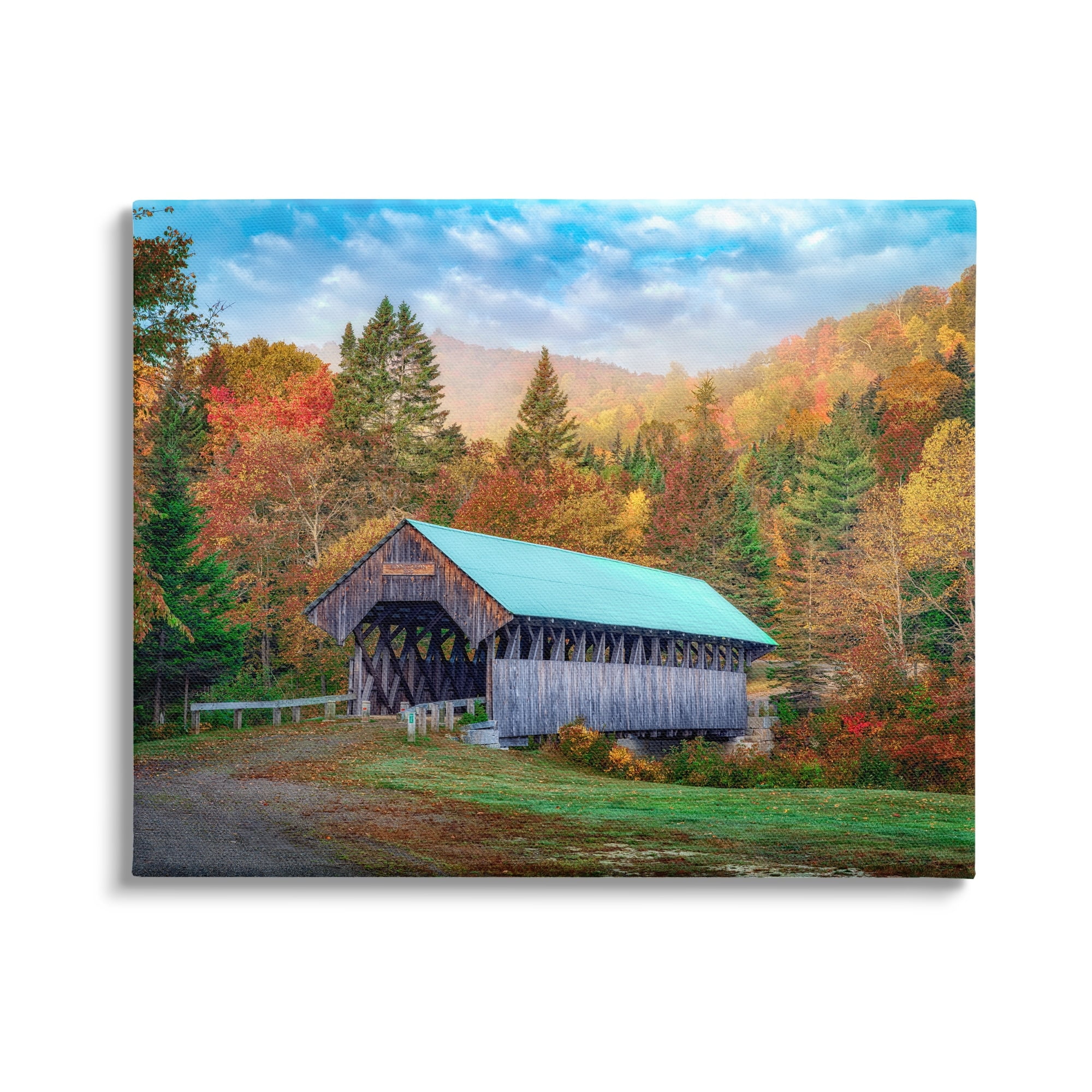 Stupell Woodland Covered Bridge Mountain Foliage Landscape Photography Gallery Wrapped Canvas Print Wall Art