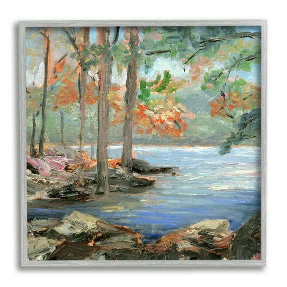 Stupell Woodland Creek Looming Trees Landscape Painting Gray Framed Art Print Wall Art