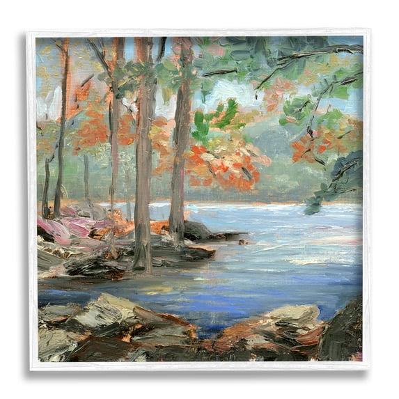 Stupell Woodland Creek Looming Trees Landscape Painting White Framed Art Print Wall Art