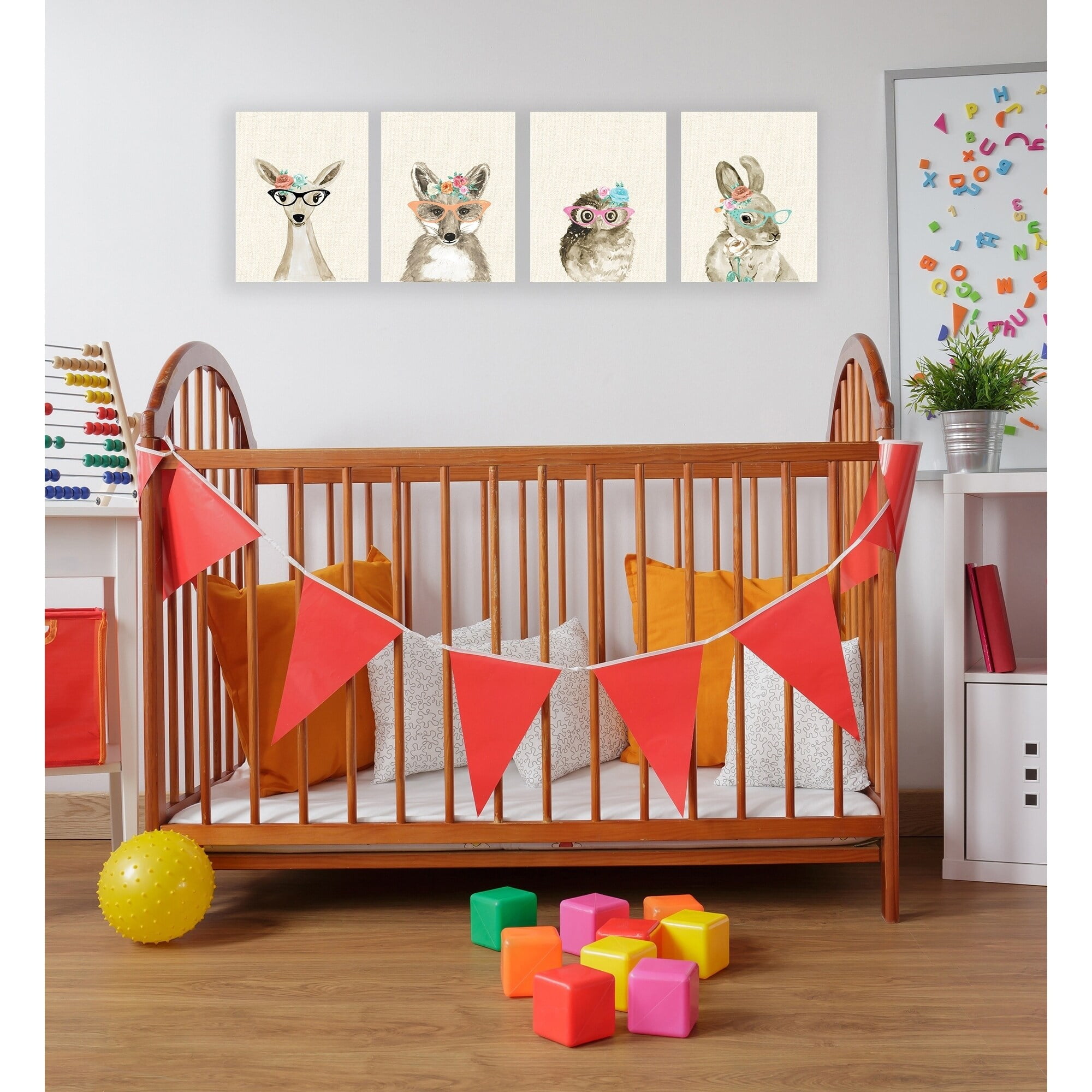 The Kids Room by Stupell Woodland Critters with Cat Eye Glasses 4pc Wall Plaque Art Set, 10 x 0.5 x 15