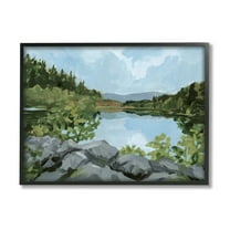Stupell Woodland Lake Rocky Shore Landscape Painting Black Framed Art Print Wall Art