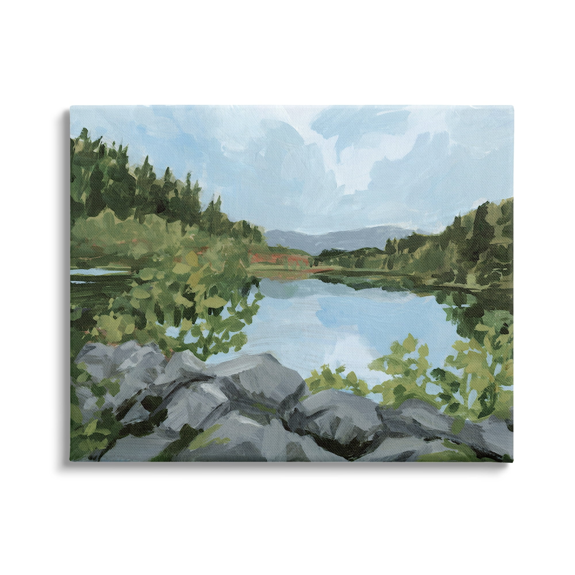 Stupell Woodland Lake Rocky Shore Landscape Painting Gallery Wrapped Canvas Print Wall Art