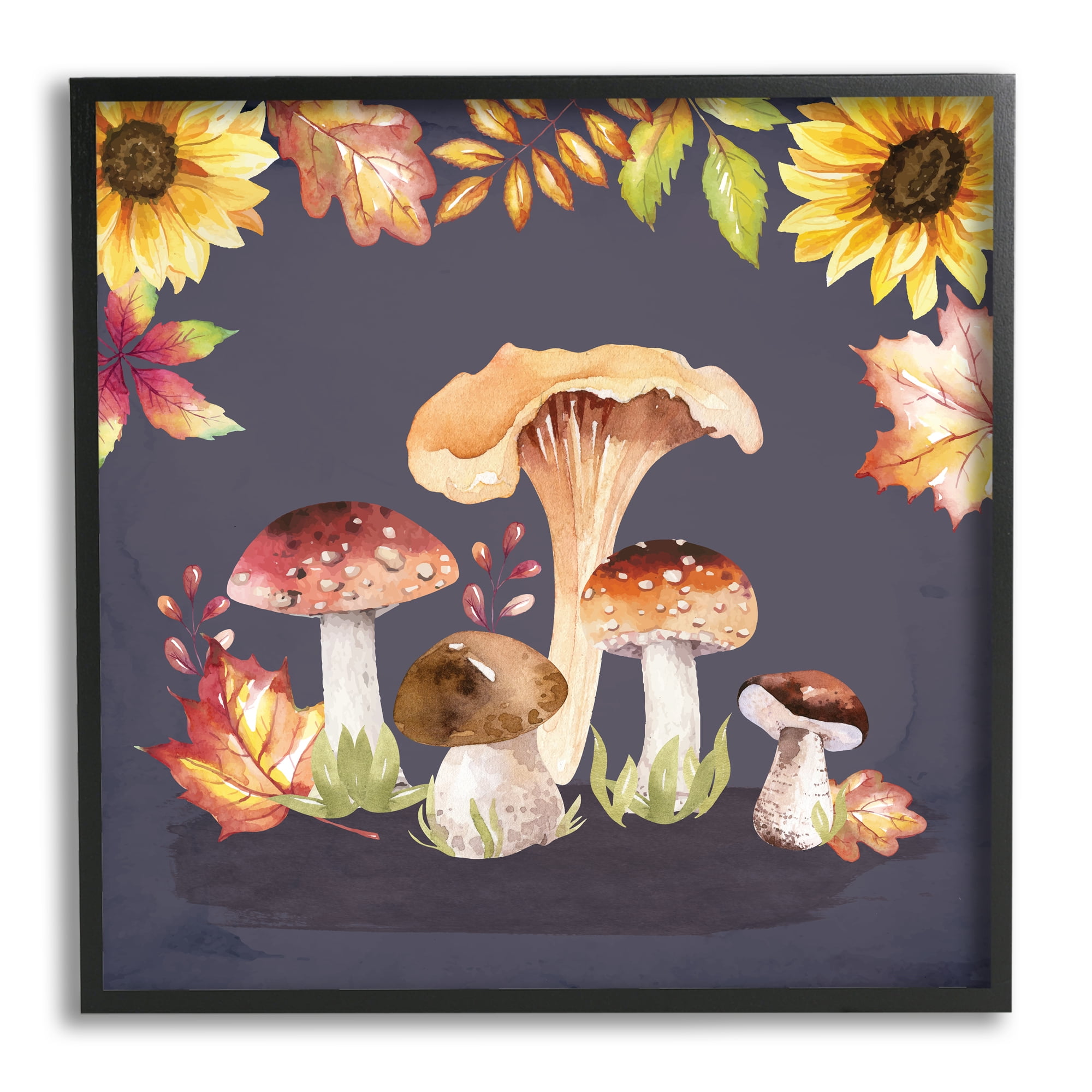 Stupell Woodland Mushrooms Autumnal Foliage Botanical & Floral Painting Black Framed Art Print Wall Art