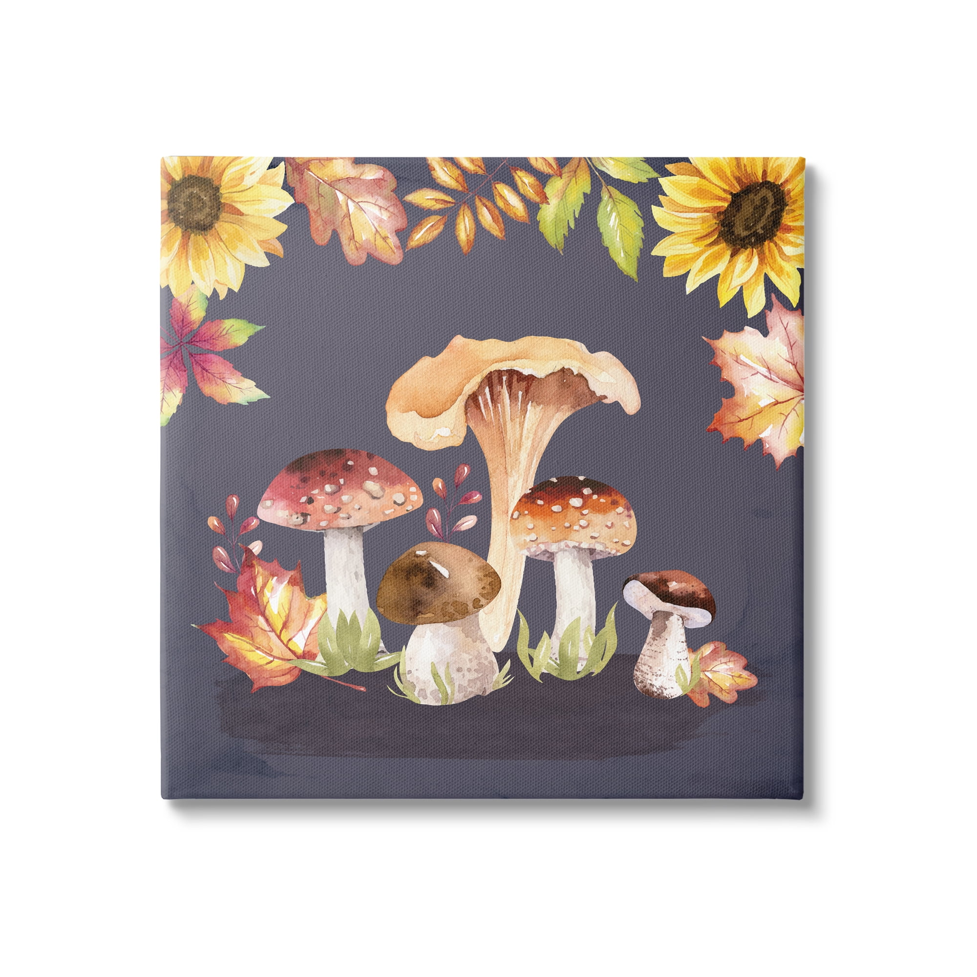 Stupell Woodland Mushrooms Autumnal Foliage Botanical & Floral Painting Gallery Wrapped Canvas Print Wall Art