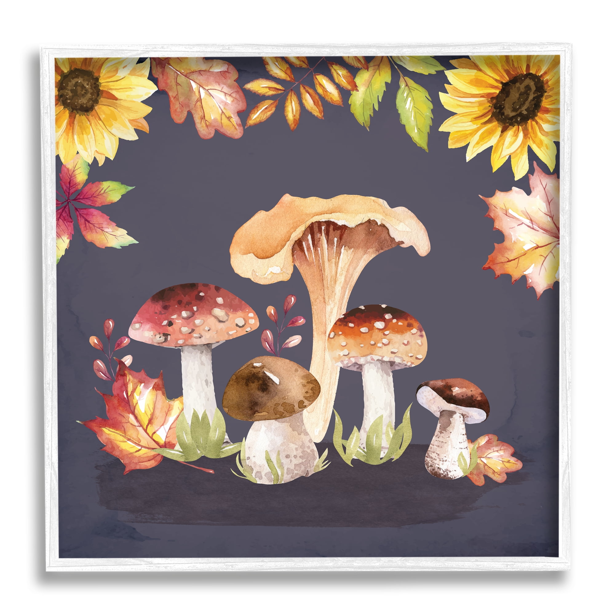 Stupell Woodland Mushrooms Autumnal Foliage Botanical & Floral Painting White Framed Art Print Wall Art