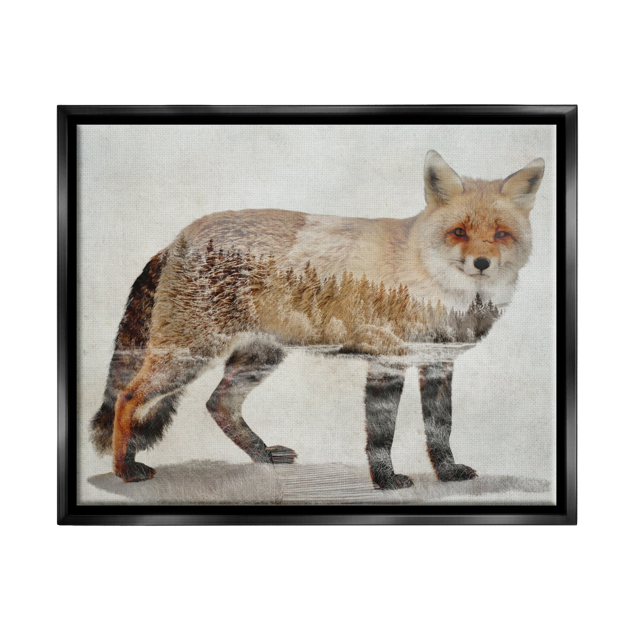 Stupell Woodland Nature Silhouette Fox Animals & Insects Painting Black Floater Framed Art Print Wall Art