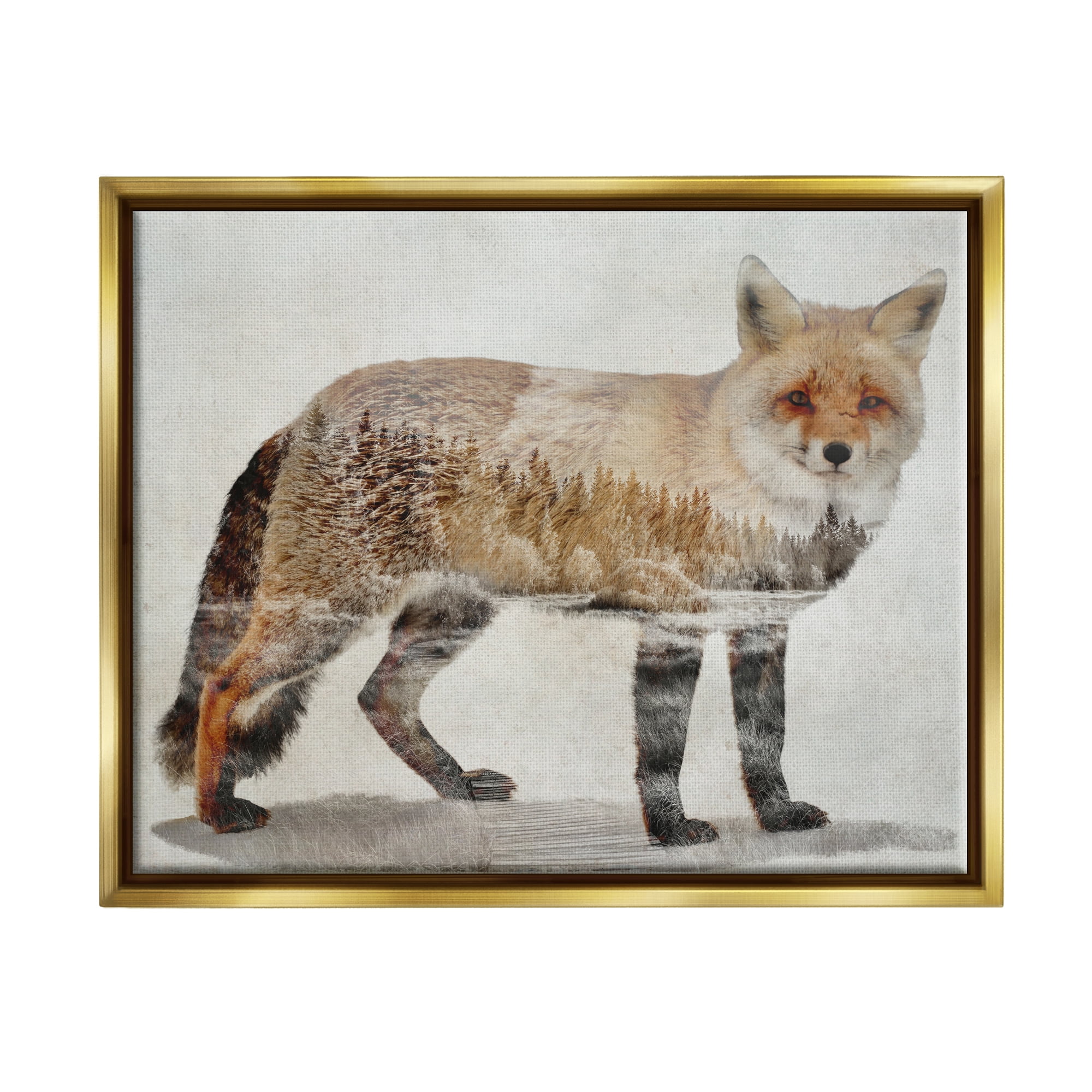 Stupell Woodland Nature Silhouette Fox Animals & Insects Painting Gold Floater Framed Art Print Wall Art