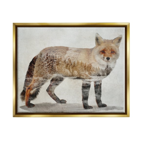 Stupell Woodland Nature Silhouette Fox Animals & Insects Painting Gold Floater Framed Art Print Wall Art