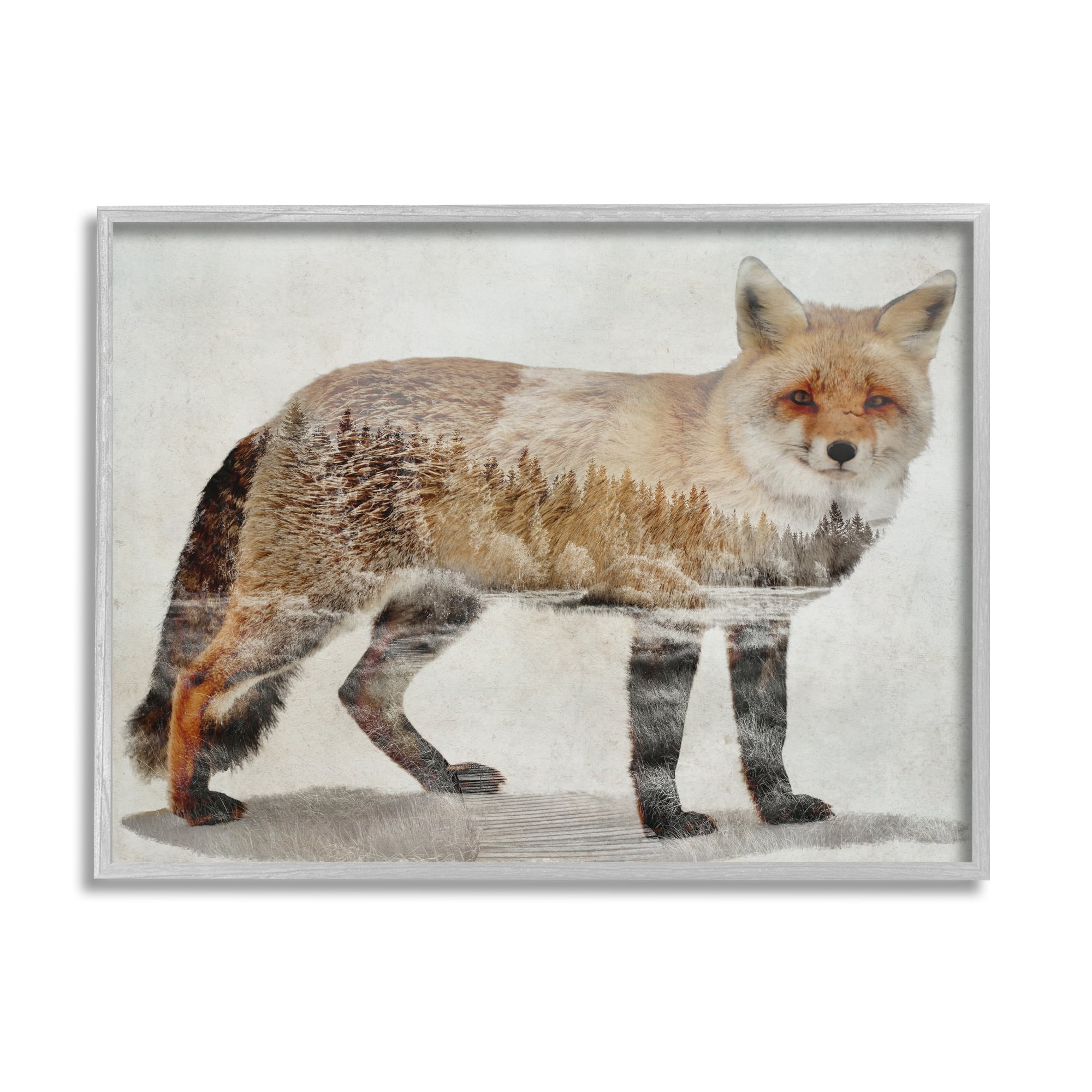 Stupell Woodland Nature Silhouette Fox Animals & Insects Painting Gray Framed Art Print Wall Art
