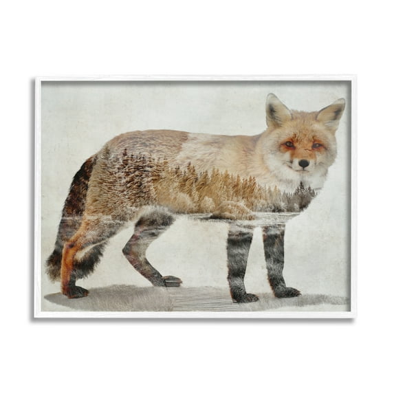Stupell Woodland Nature Silhouette Fox Animals & Insects Painting White Framed Art Print Wall Art
