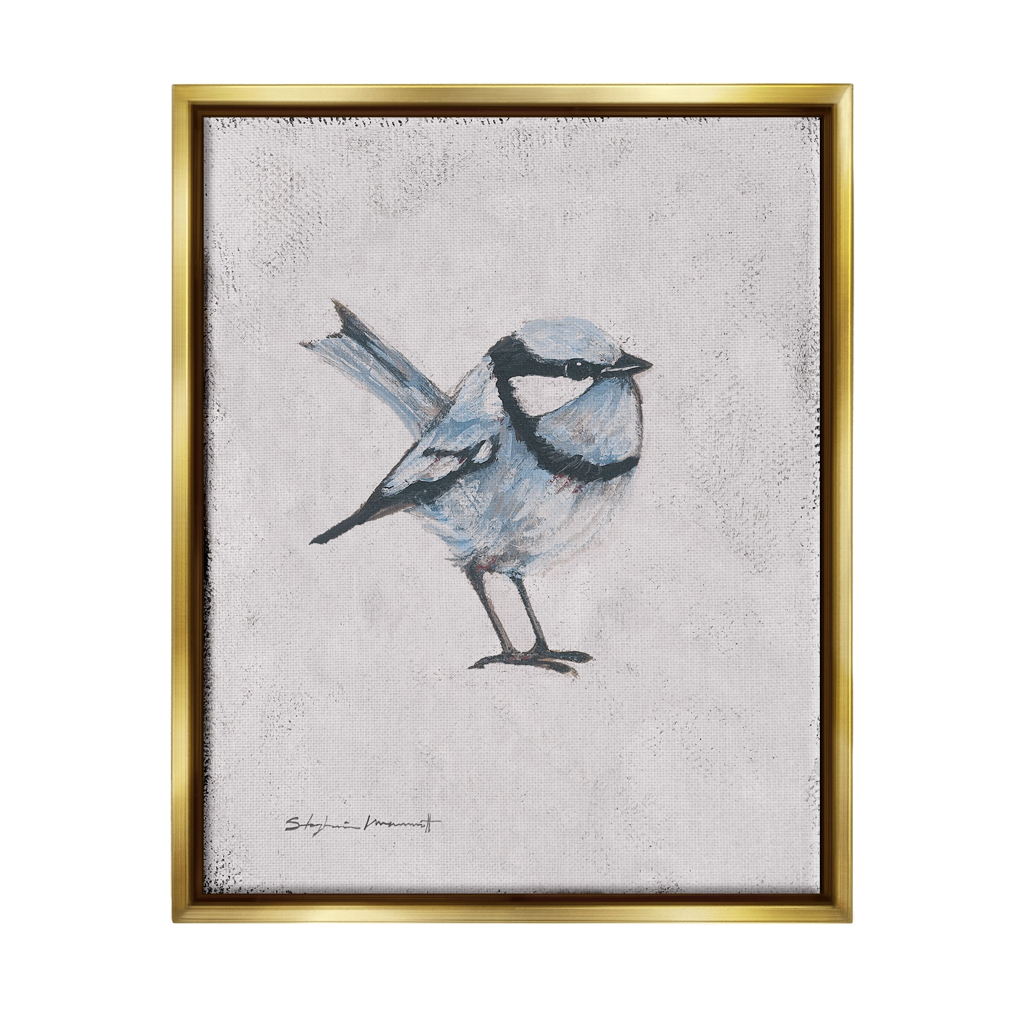 Stupell Wren Bird Animal Painting Animals & Insects Painting Gold Floater Framed Art Print Wall Art