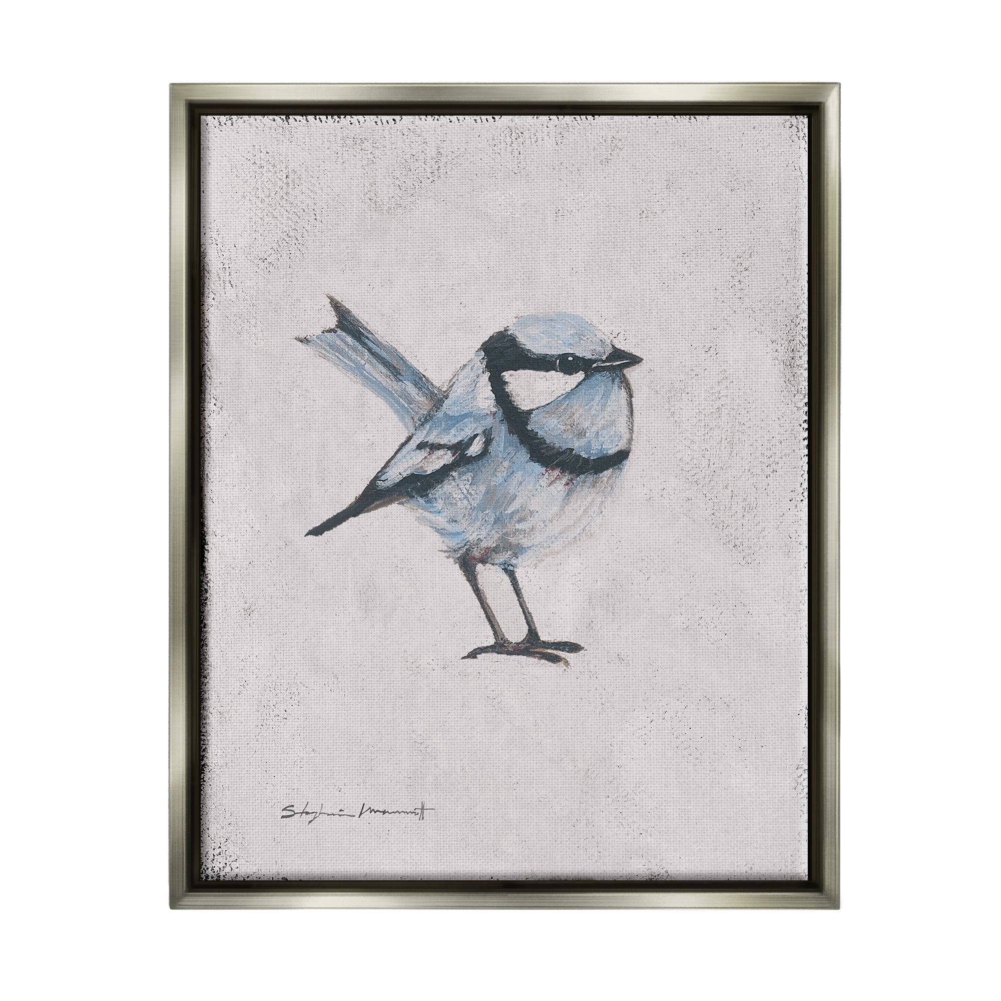 Stupell Wren Bird Animal Painting Animals & Insects Painting Gray Floater Framed Art Print Wall Art