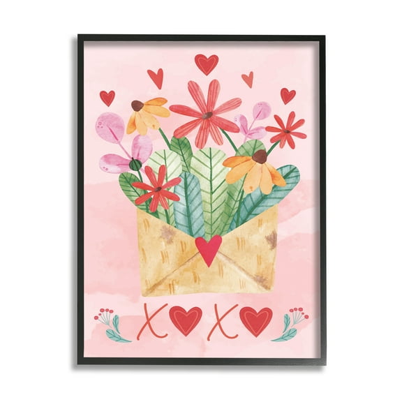 Stupell Xoxo Love Letter Floral Blooms Holiday Painting Black Framed Art Print Wall Art