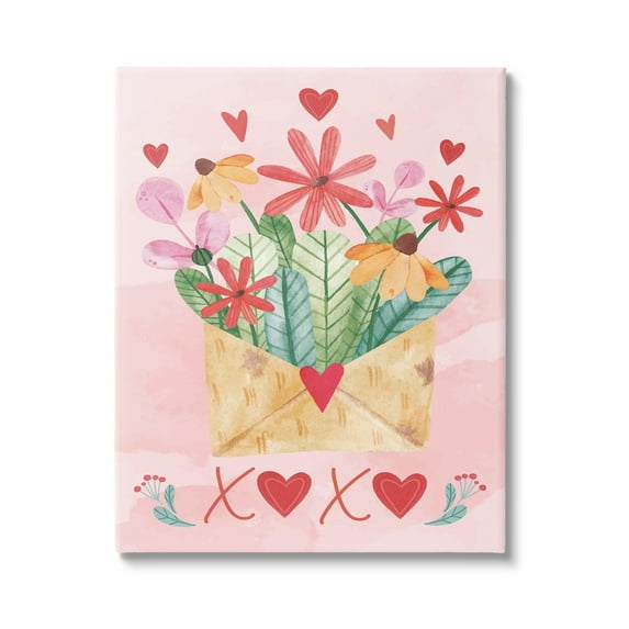Stupell Xoxo Love Letter Floral Blooms Holiday Painting Gallery Wrapped Canvas Print Wall Art