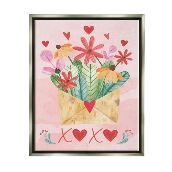 Stupell Xoxo Love Letter Floral Blooms Holiday Painting Gray Floater Framed Art Print Wall Art