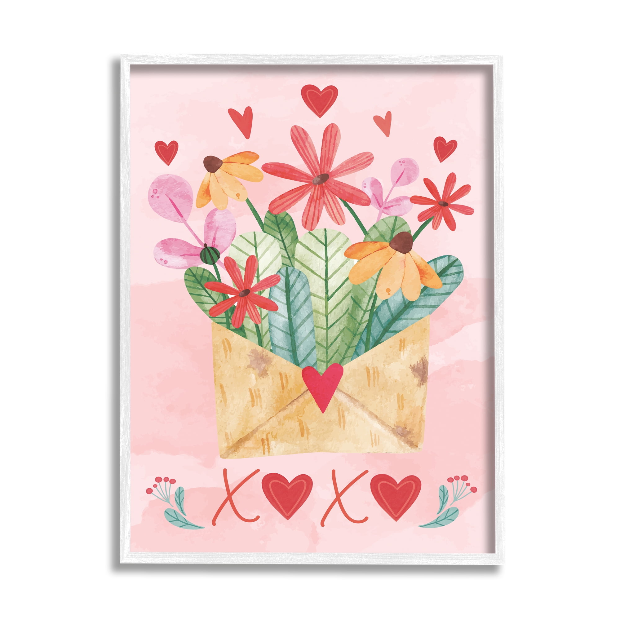 Stupell Xoxo Love Letter Floral Blooms Holiday Painting White Framed Art Print Wall Art