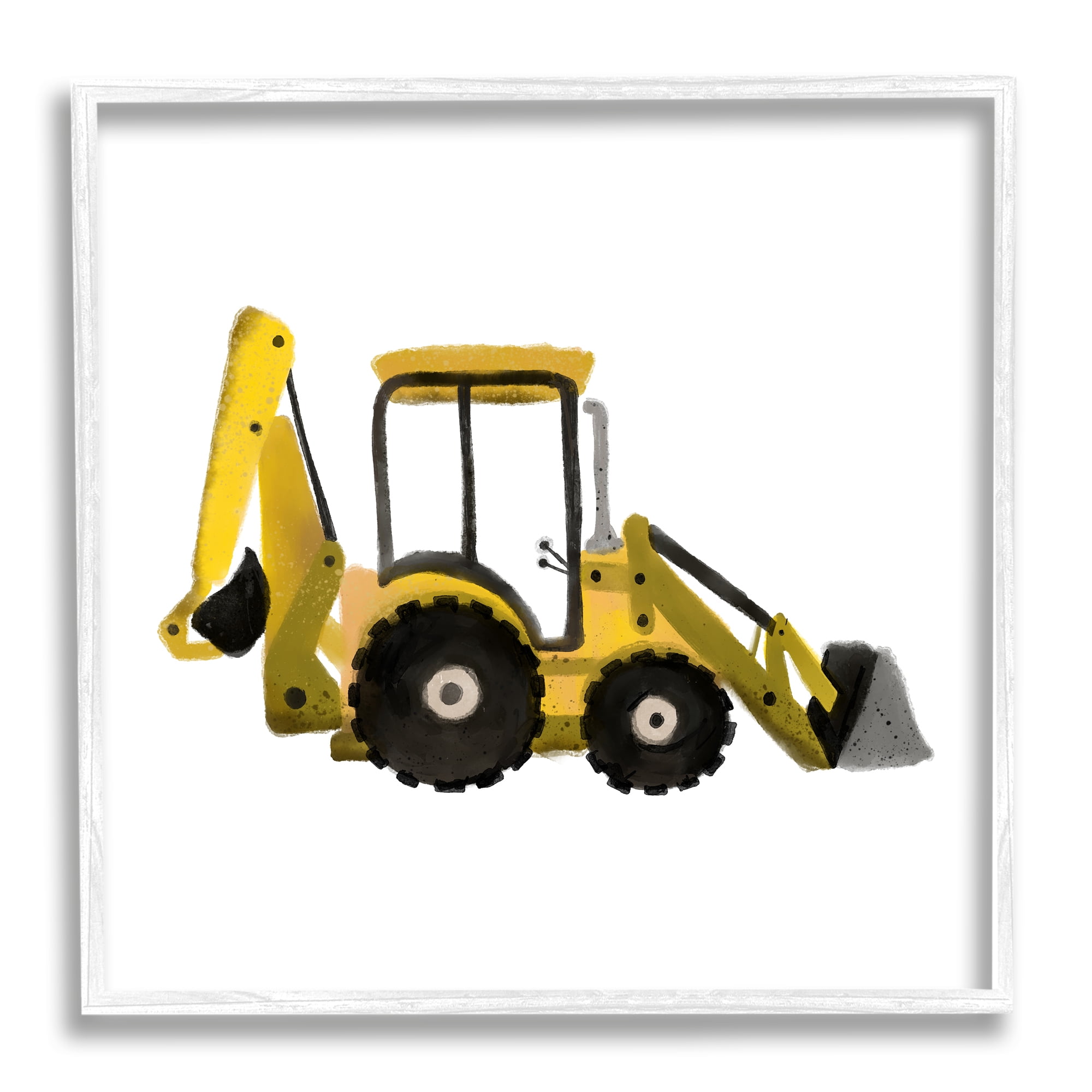 Stupell Yellow Bulldozer Construction Vehicle Transportation Painting White Framed Art Print Wall Art