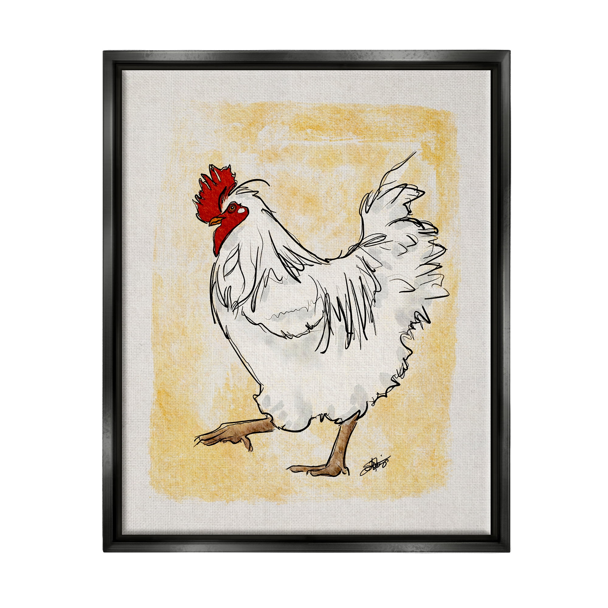 Stupell Yellow Country Chicken Portrait Animals & Insects Painting Black Floater Framed Art Print Wall Art