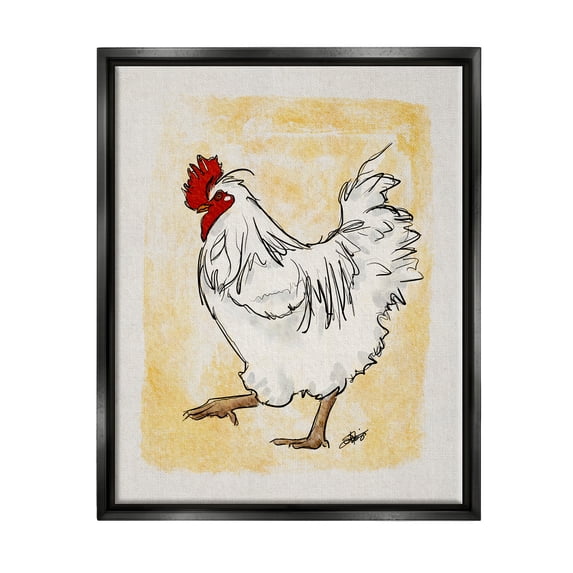 Stupell Yellow Country Chicken Portrait Animals & Insects Painting Black Floater Framed Art Print Wall Art