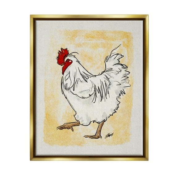 Stupell Yellow Country Chicken Portrait Animals & Insects Painting Gold Floater Framed Art Print Wall Art
