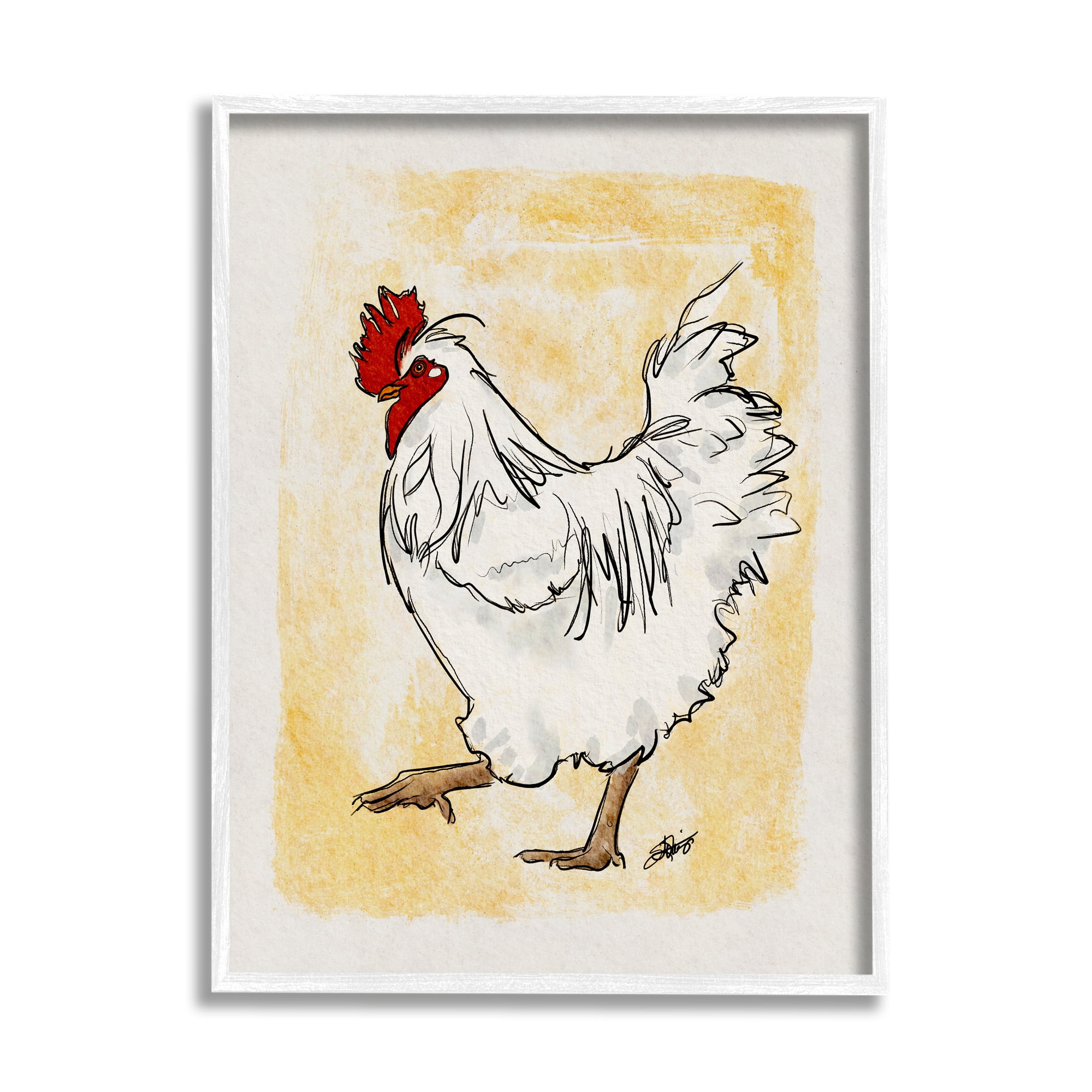 Stupell Yellow Country Chicken Portrait Animals & Insects Painting White Framed Art Print Wall Art