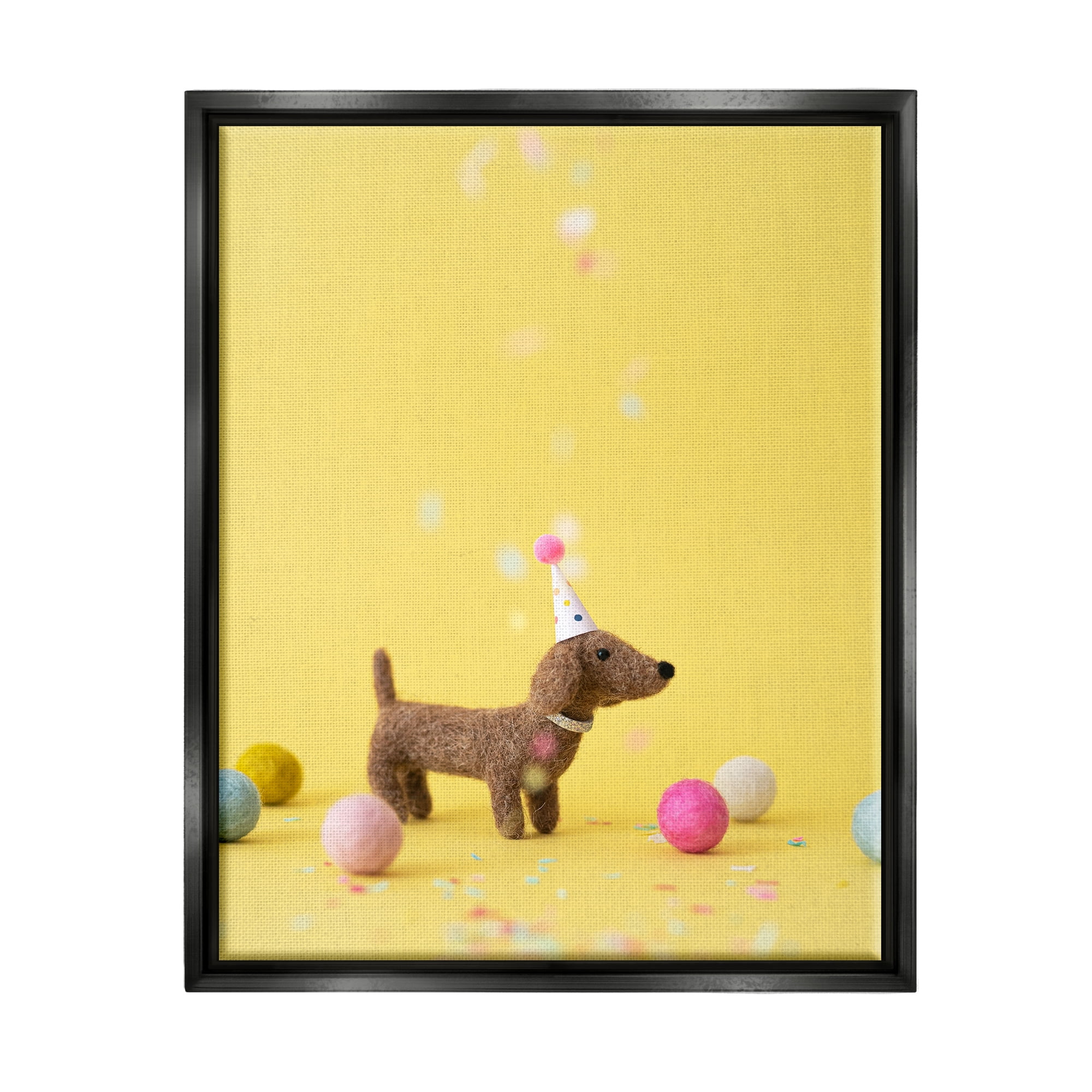 Stupell Yellow Dachshund Party Hat Dog Animals & Insects Photography Black Floater Framed Art Print Wall Art