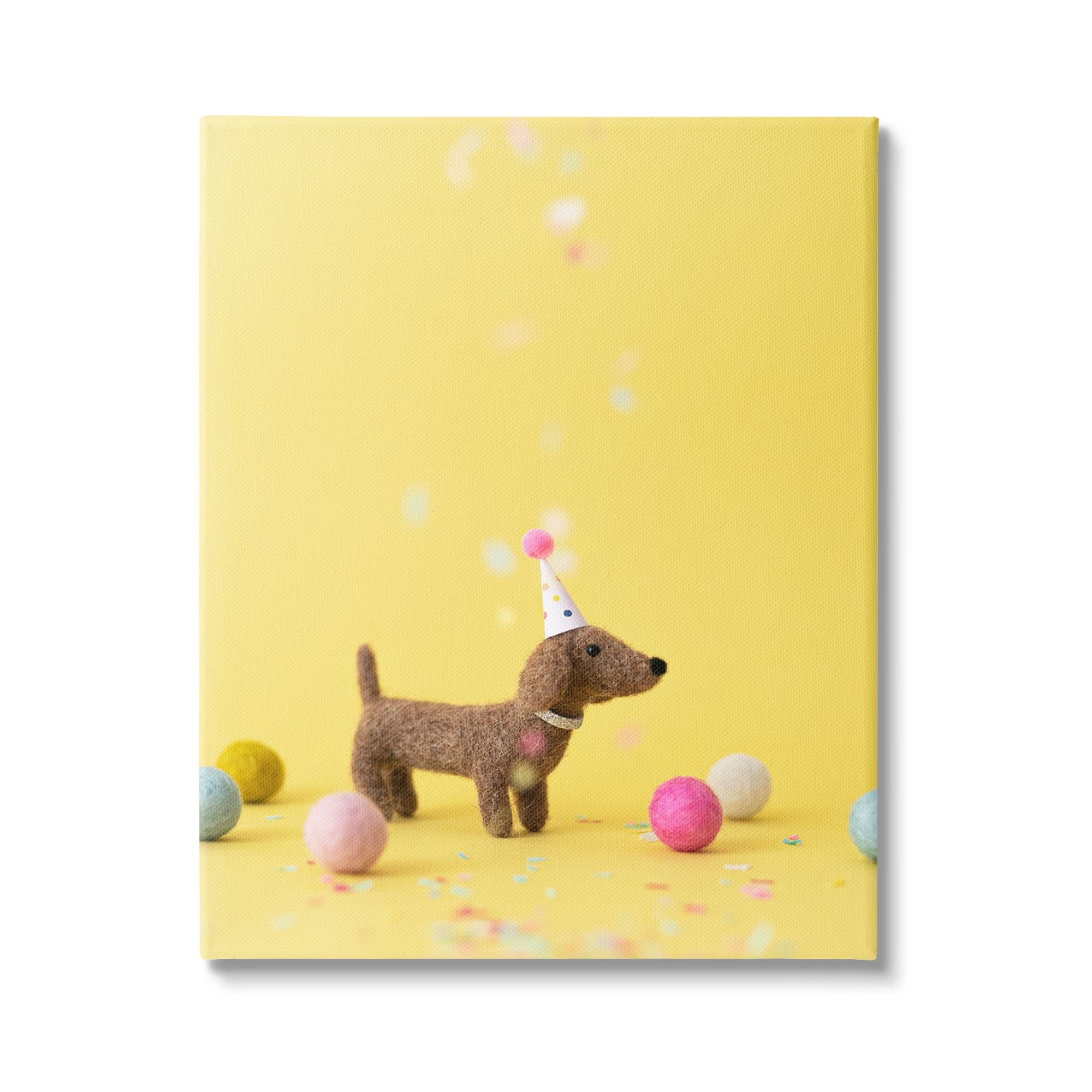 Stupell Yellow Dachshund Party Hat Dog Animals & Insects Photography Gallery Wrapped Canvas Print Wall Art