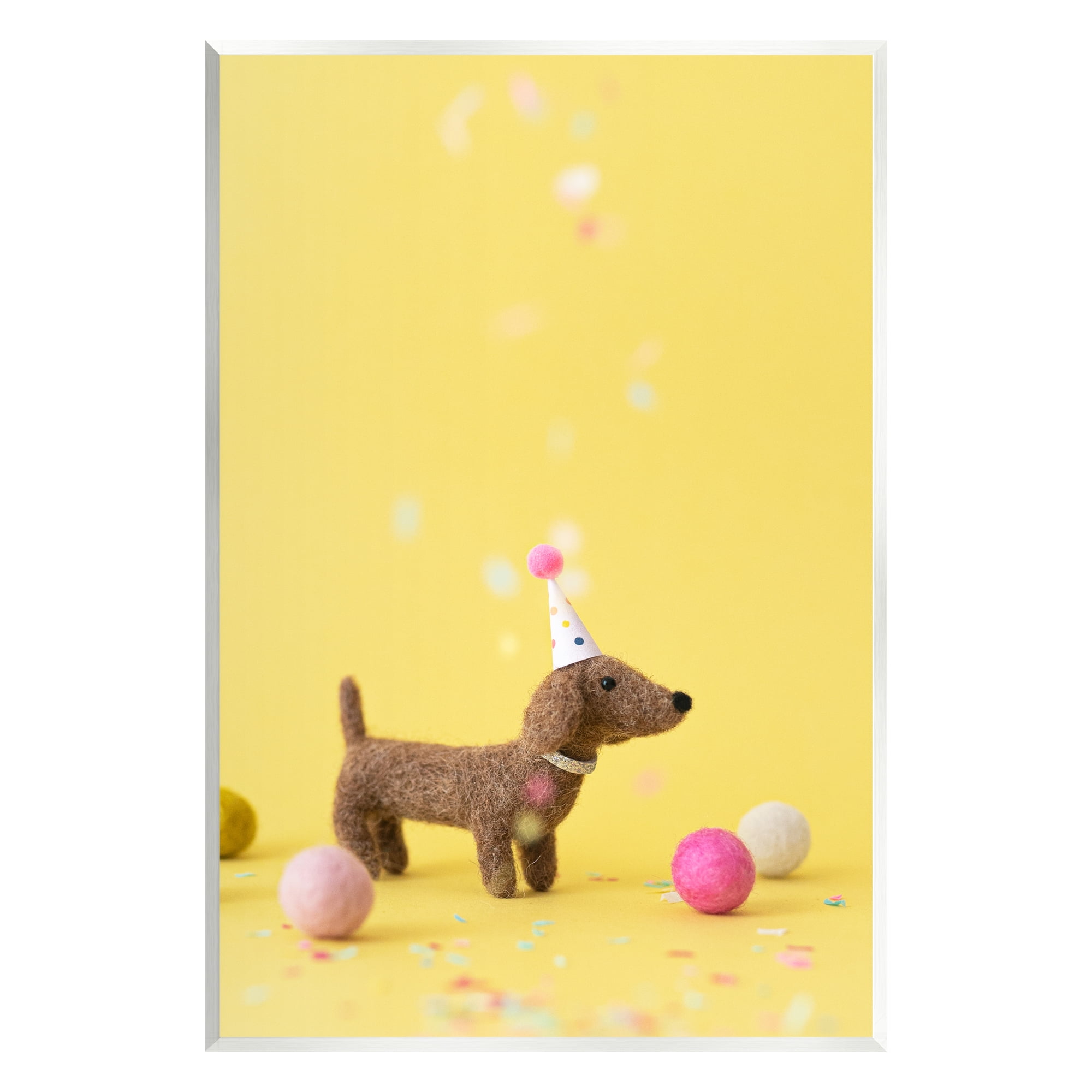 Stupell Yellow Dachshund Party Hat Dog Animals & Insects Photography Wall Plaque Unframed Art Print Wall Art